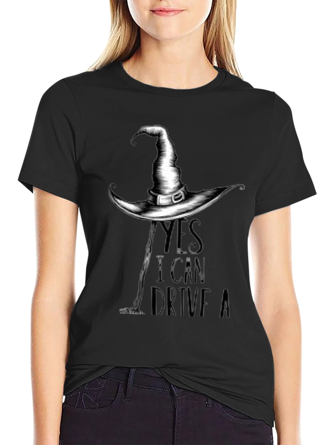 Camiseta Negra con Diseño de Bruja para Halloween