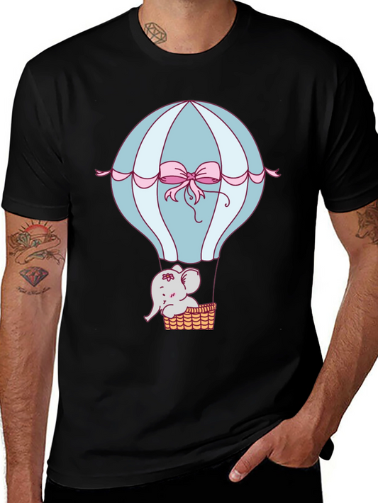 Camiseta Negra con Diseño de Globo y Elefante