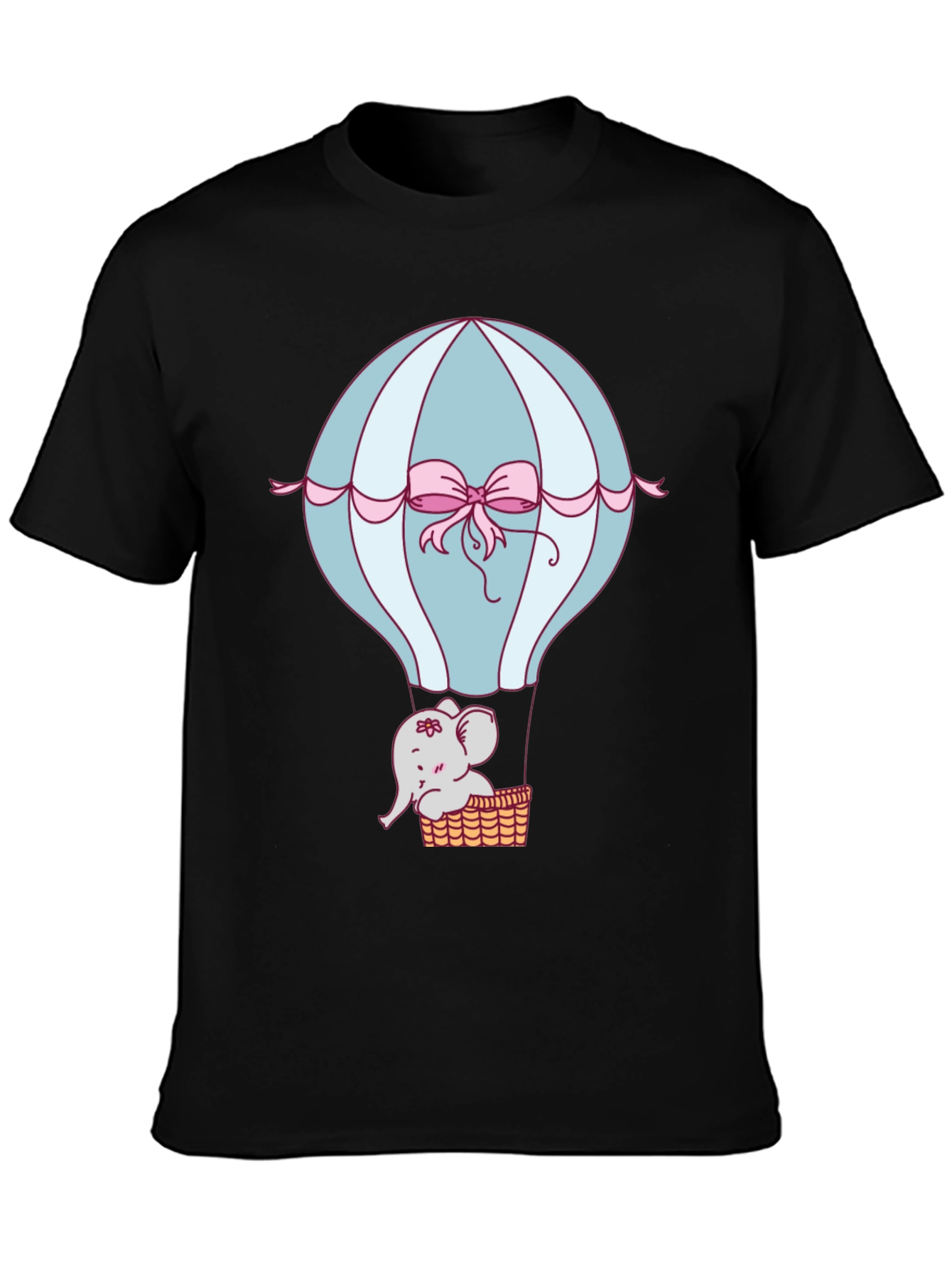 Camiseta Negra con Diseño de Globo y Elefante