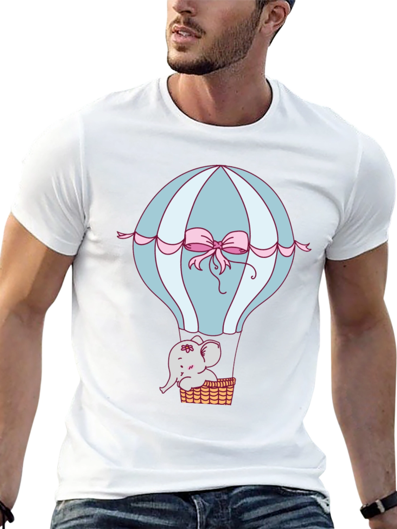 Camiseta Negra con Diseño de Globo y Elefante