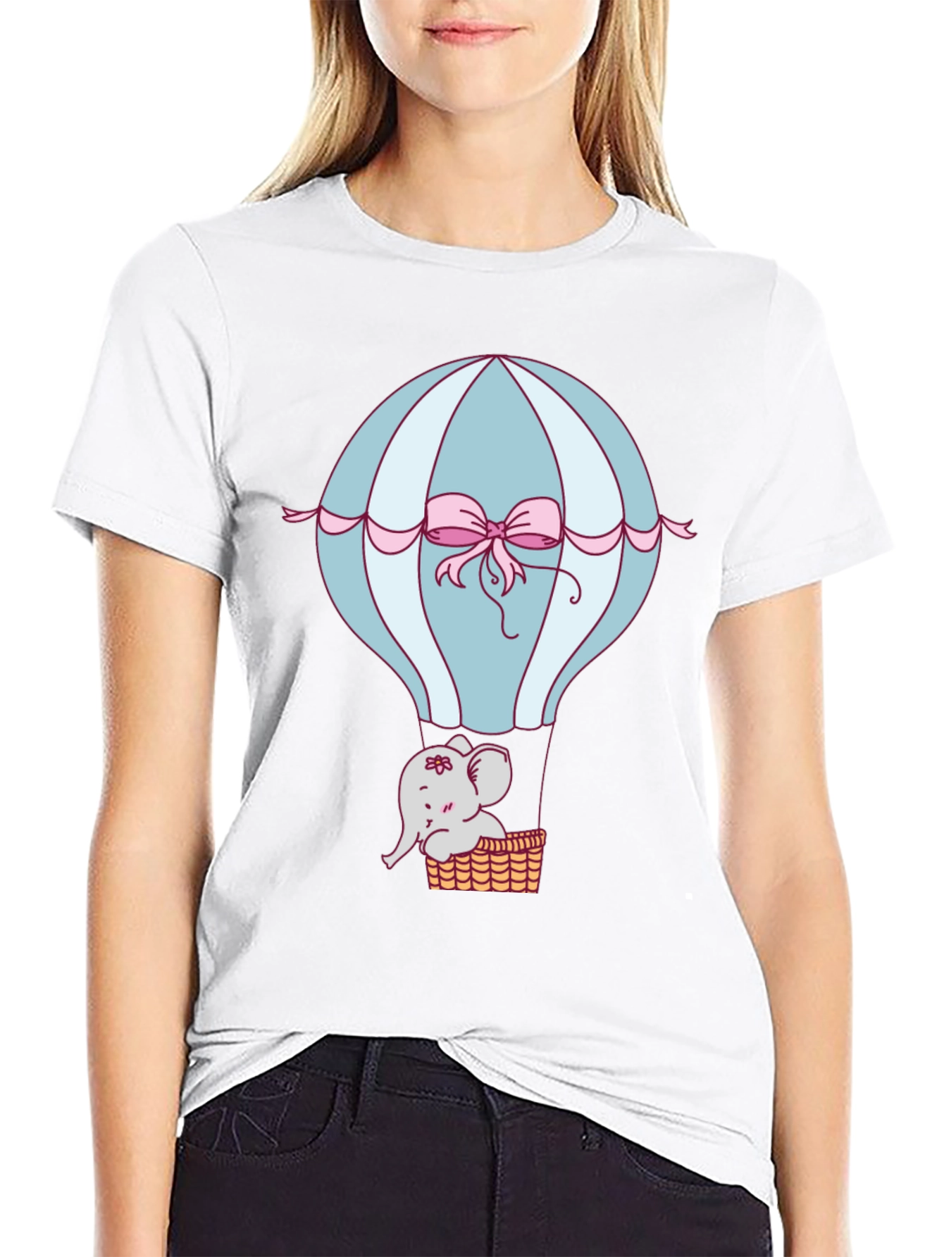 Camiseta Negra con Diseño de Globo y Elefante