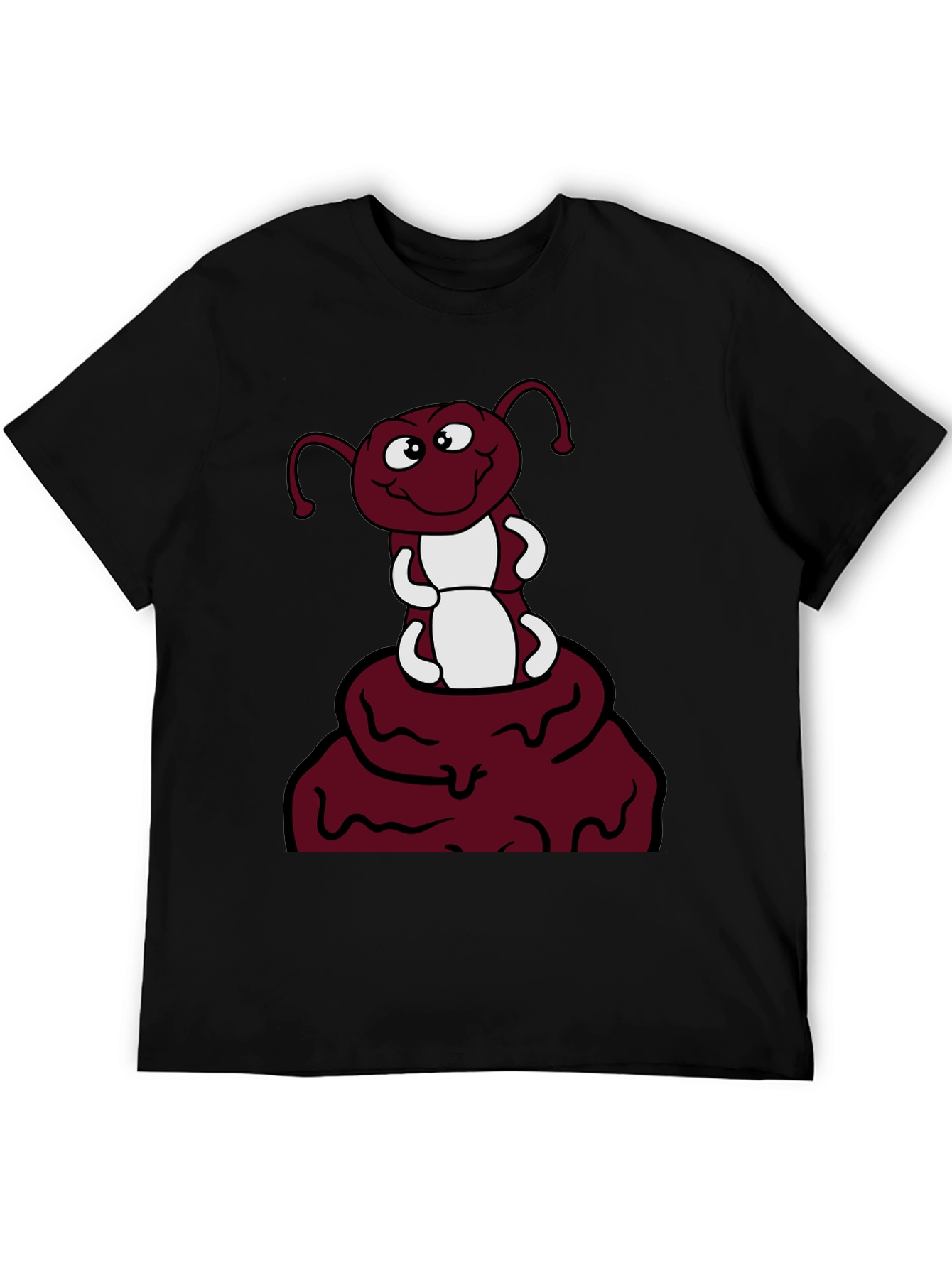Camiseta Negra con Diseño de Hormiga Sonriente