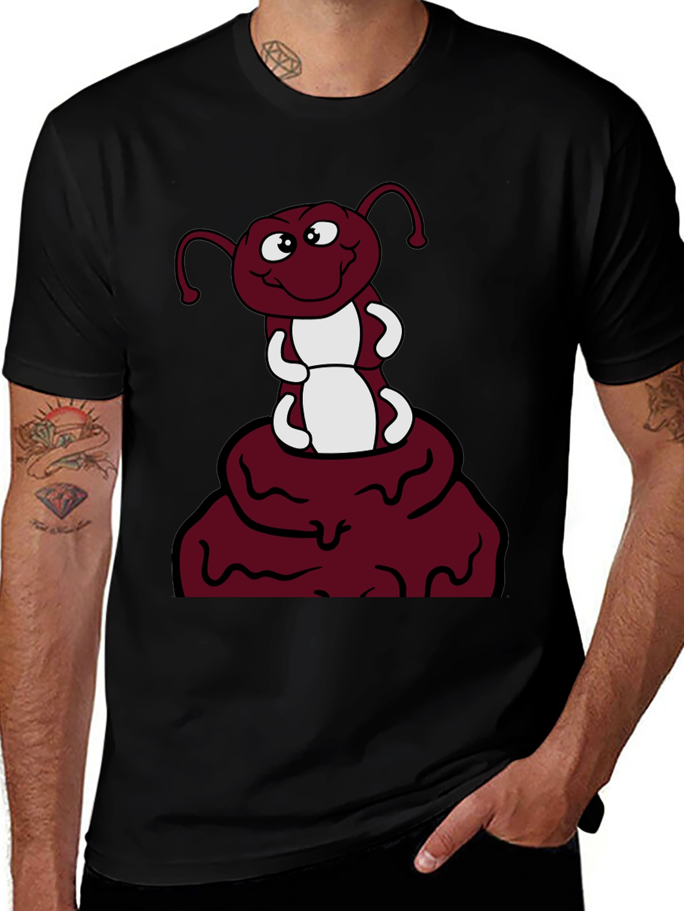 Camiseta Negra con Diseño de Hormiga Sonriente