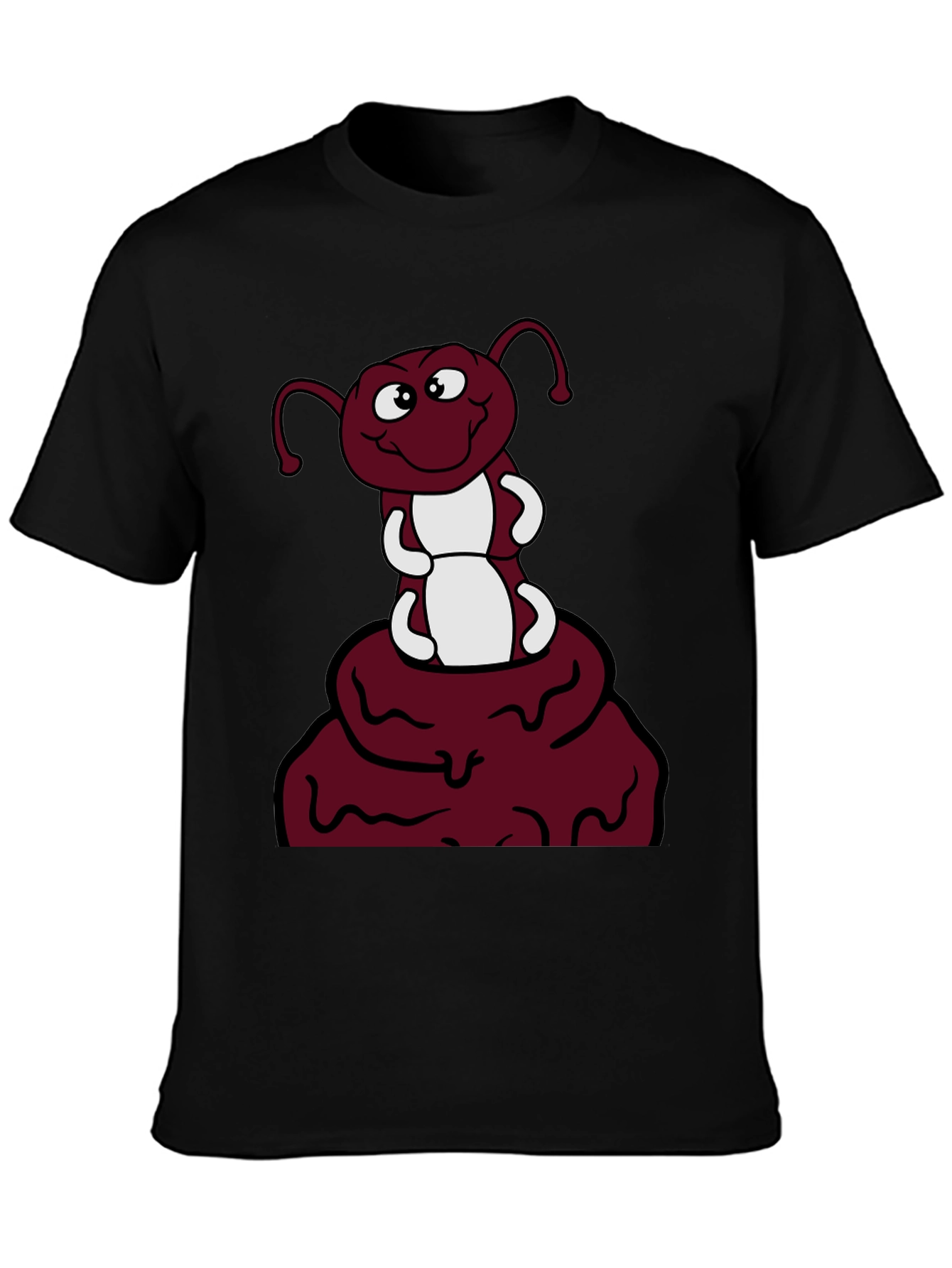 Camiseta Negra con Diseño de Hormiga Sonriente