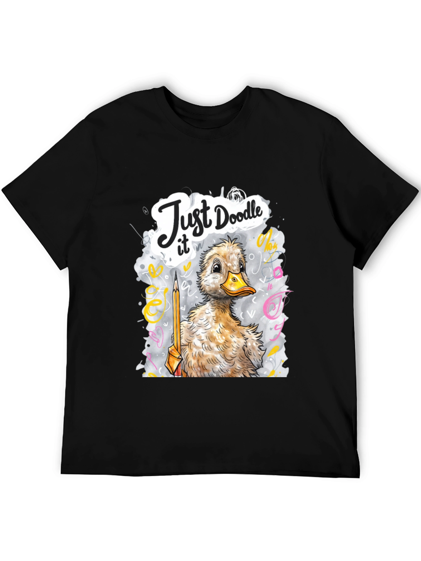Camiseta Negra con Dibujo de Pato Doodle