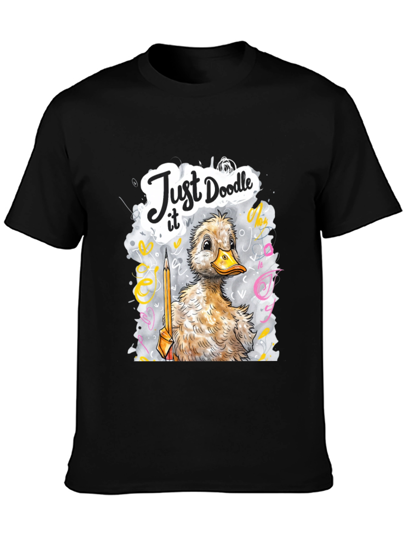 Camiseta Negra con Dibujo de Pato Doodle