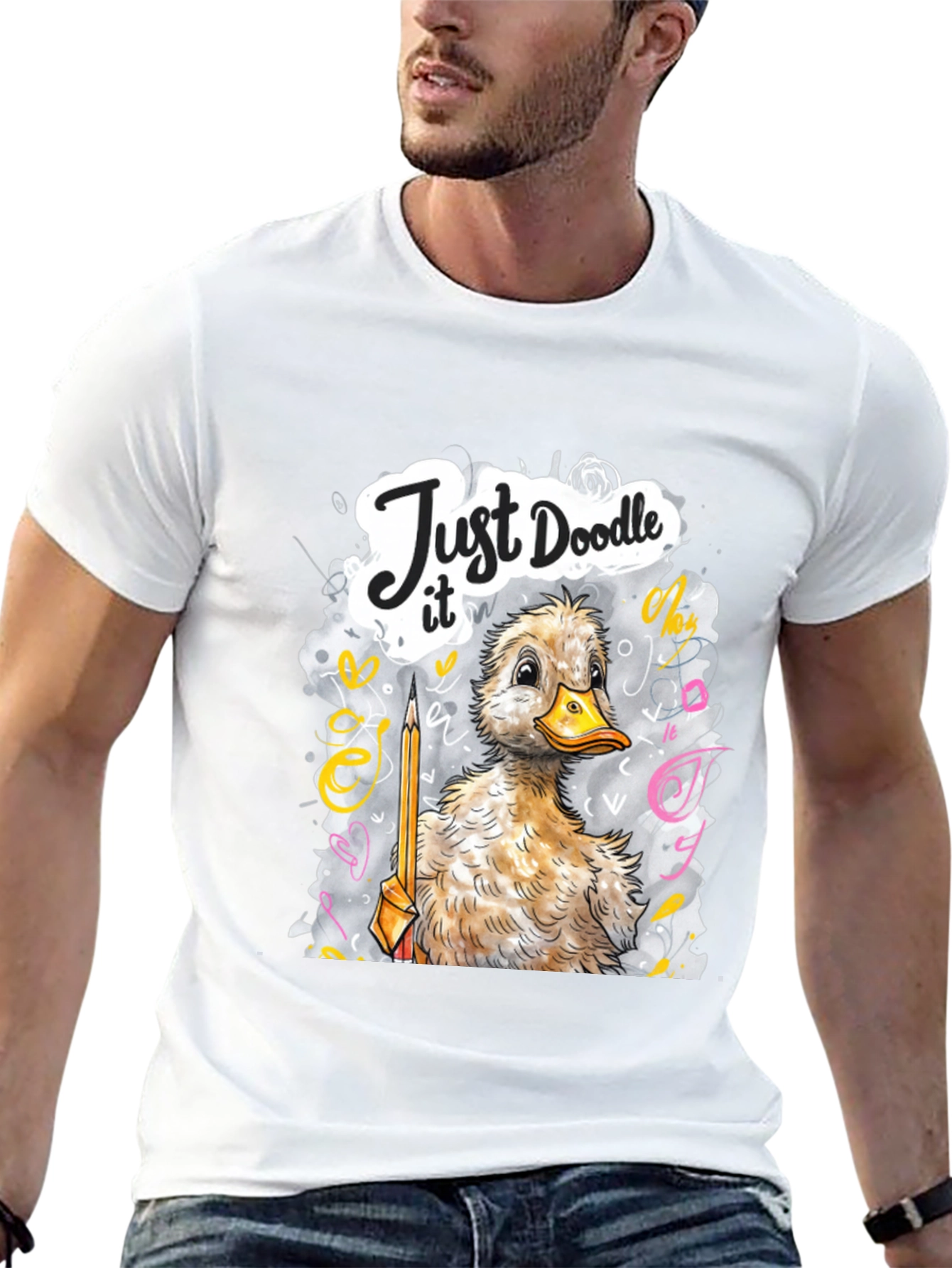 Camiseta Negra con Dibujo de Pato Doodle