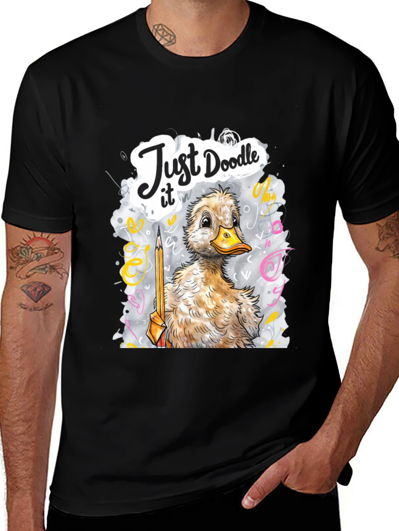 Camiseta Negra con Dibujo de Pato Doodle
