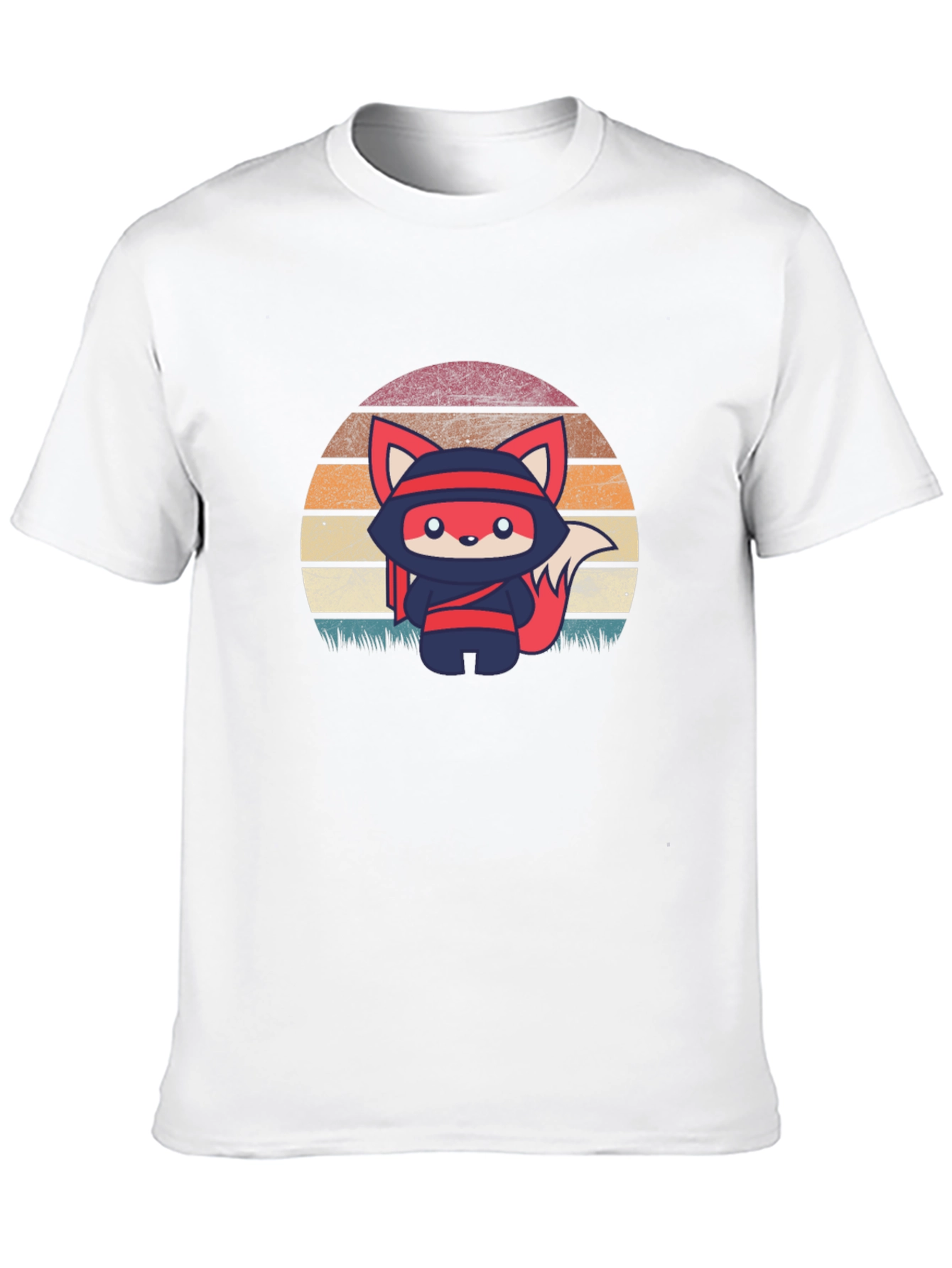 Camiseta Negra con Diseño de Zorro Ninja Retro