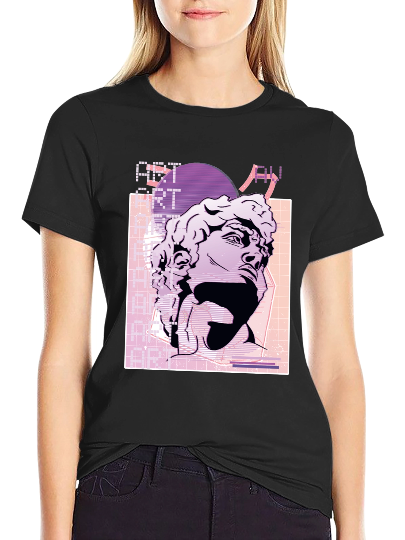 Camiseta Negra Estilo Vaporwave con Estatua David