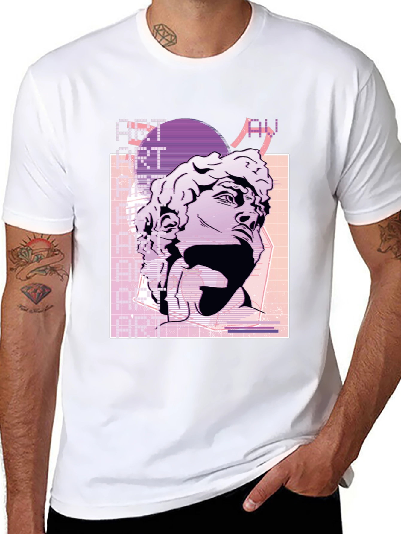 Camiseta Negra Estilo Vaporwave con Estatua David