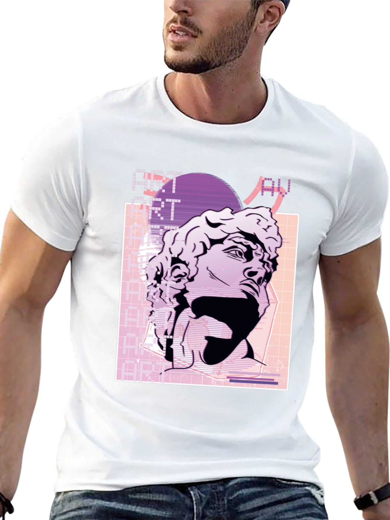 Camiseta Negra Estilo Vaporwave con Estatua David