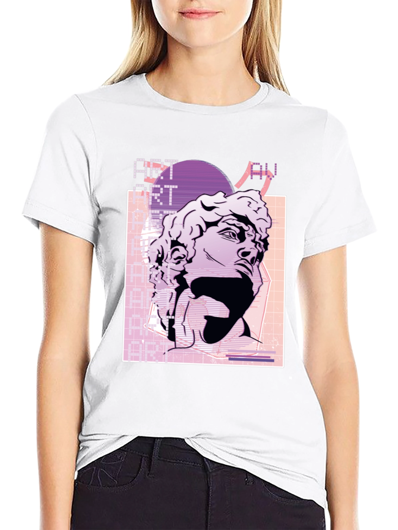 Camiseta Negra Estilo Vaporwave con Estatua David