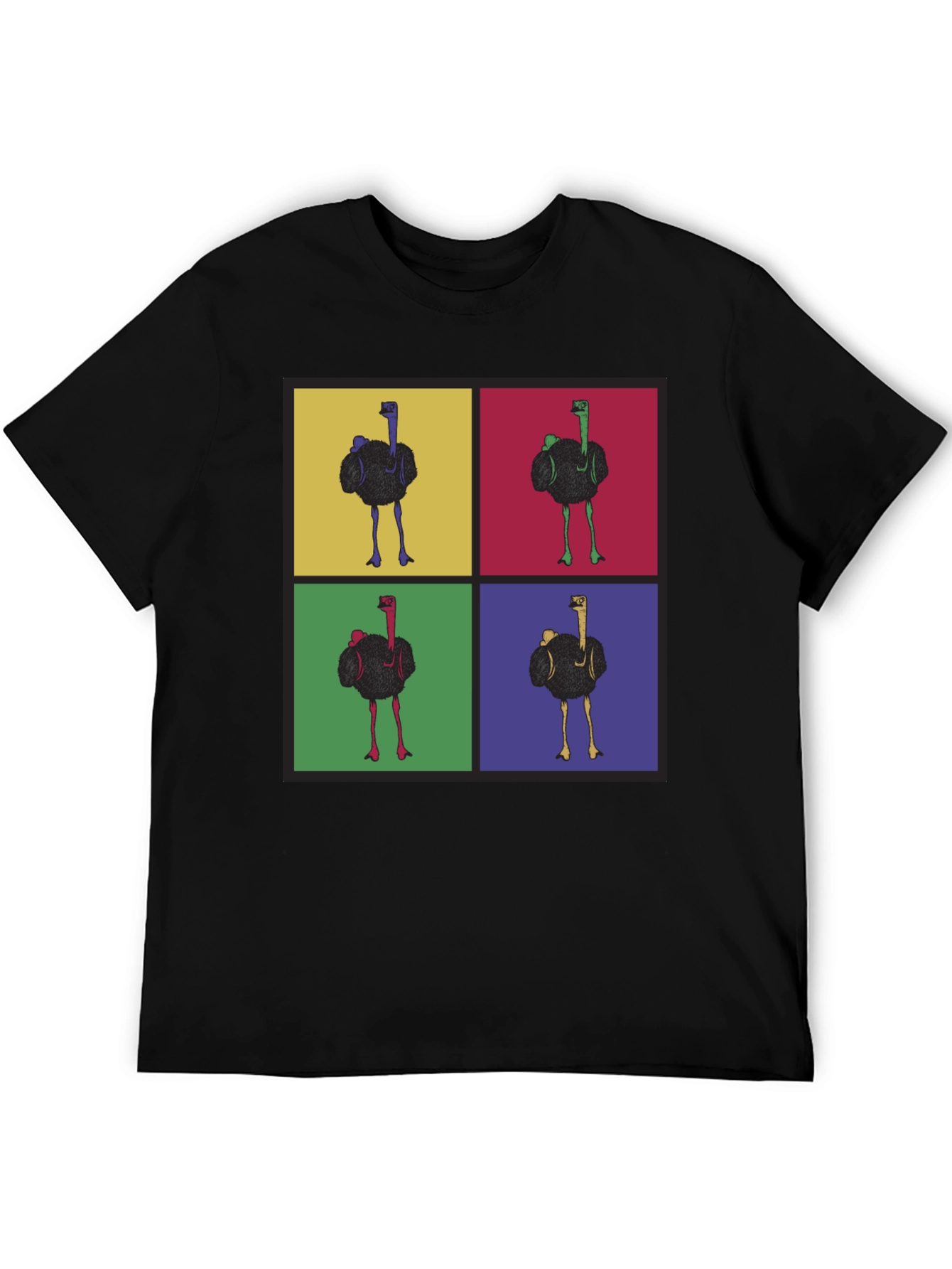 Camiseta Negra con Diseño Pop Art de Avestruces