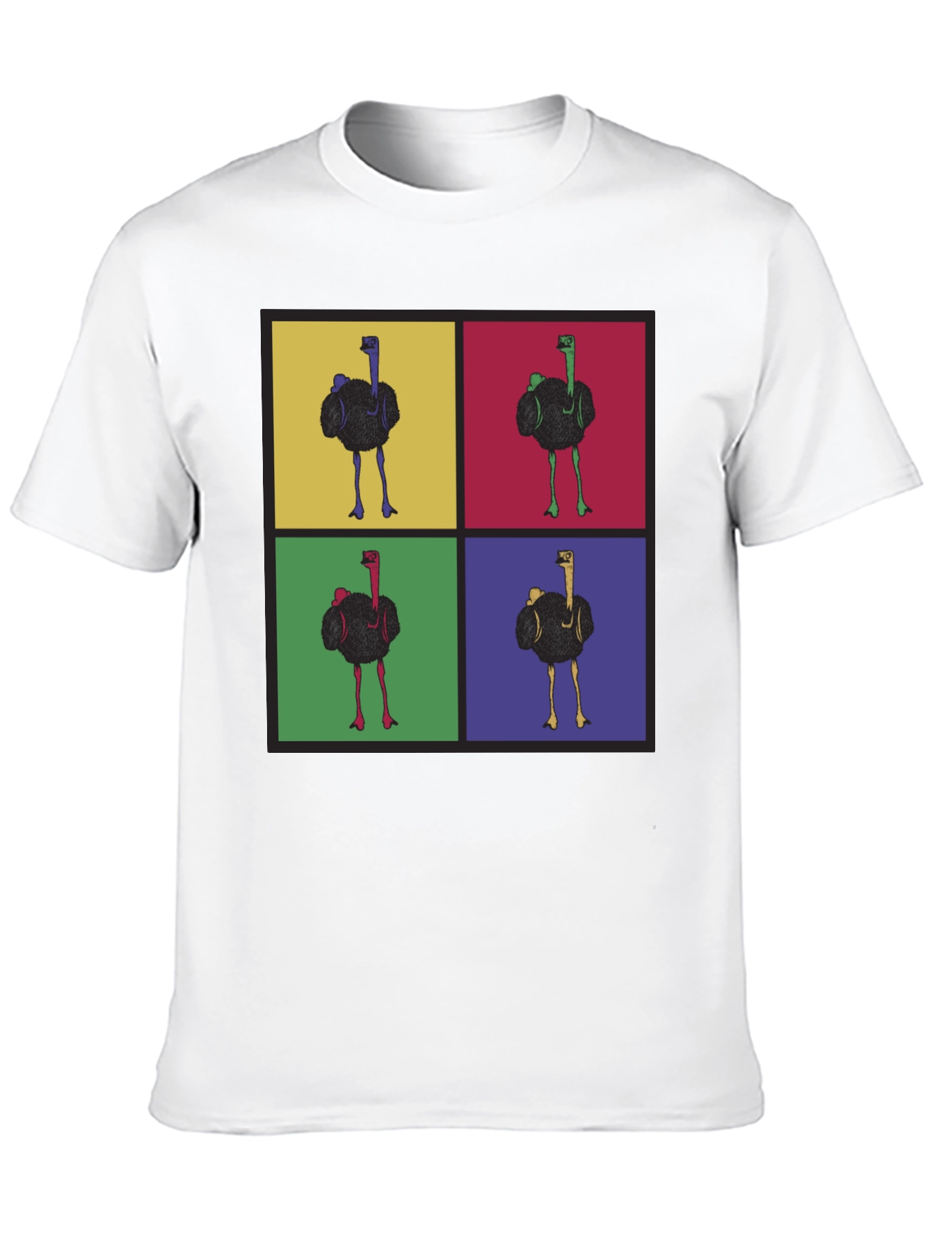Camiseta Negra con Diseño Pop Art de Avestruces