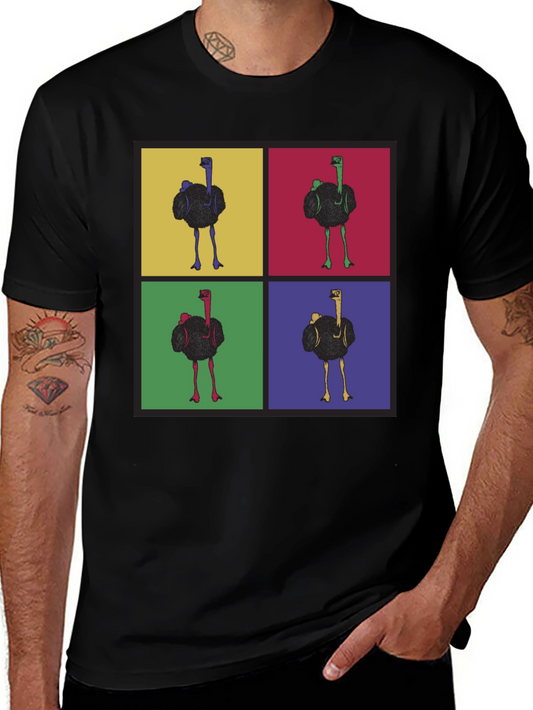 Camiseta Negra con Diseño Pop Art de Avestruces