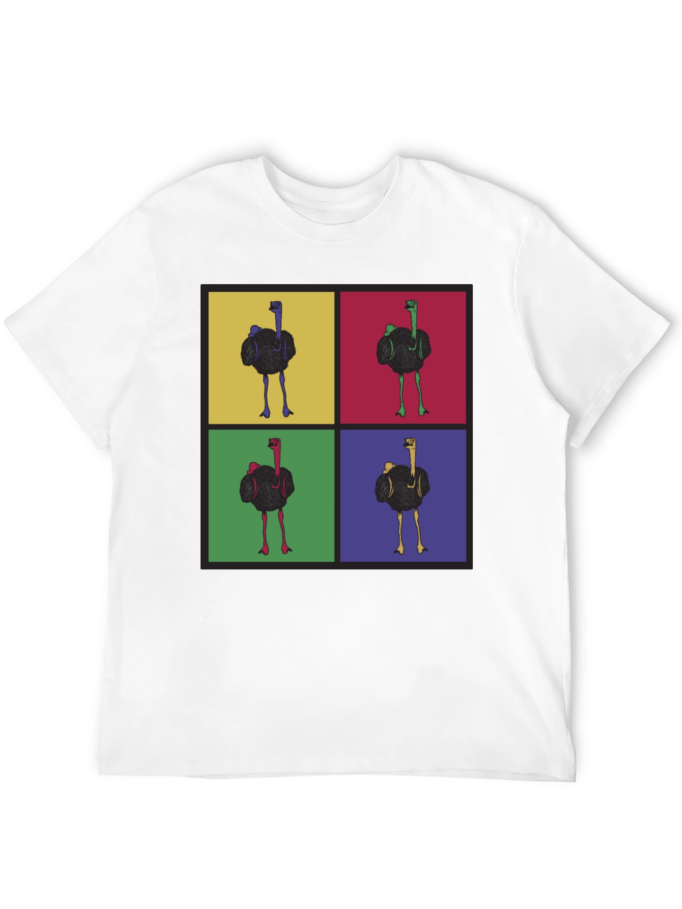 Camiseta Negra con Diseño Pop Art de Avestruces