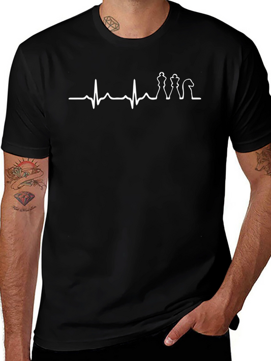 Camiseta Negra con Diseño de Latido y Ajedrez