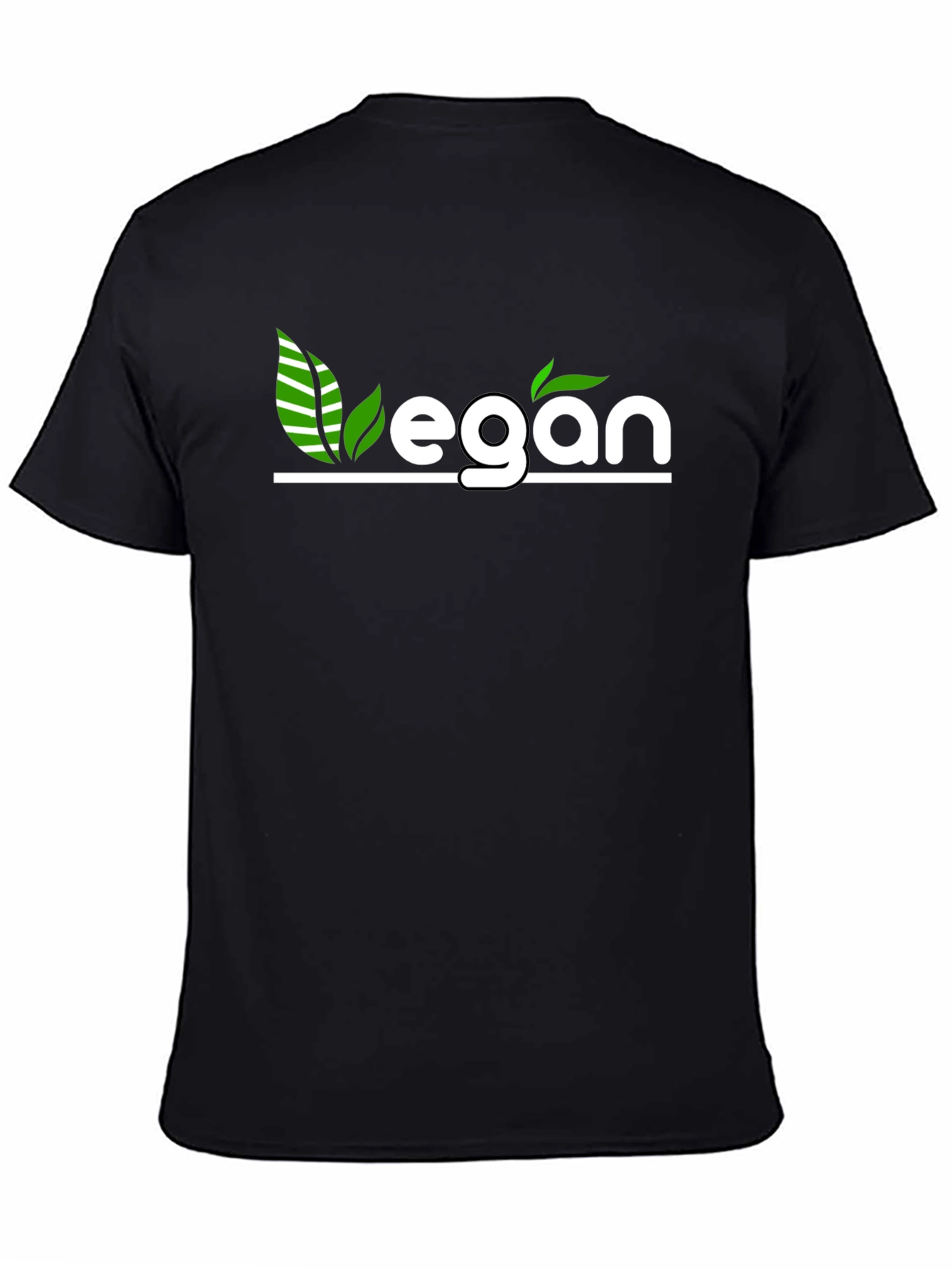 Camiseta Negra Vegana con Diseño de Hojas Verdes