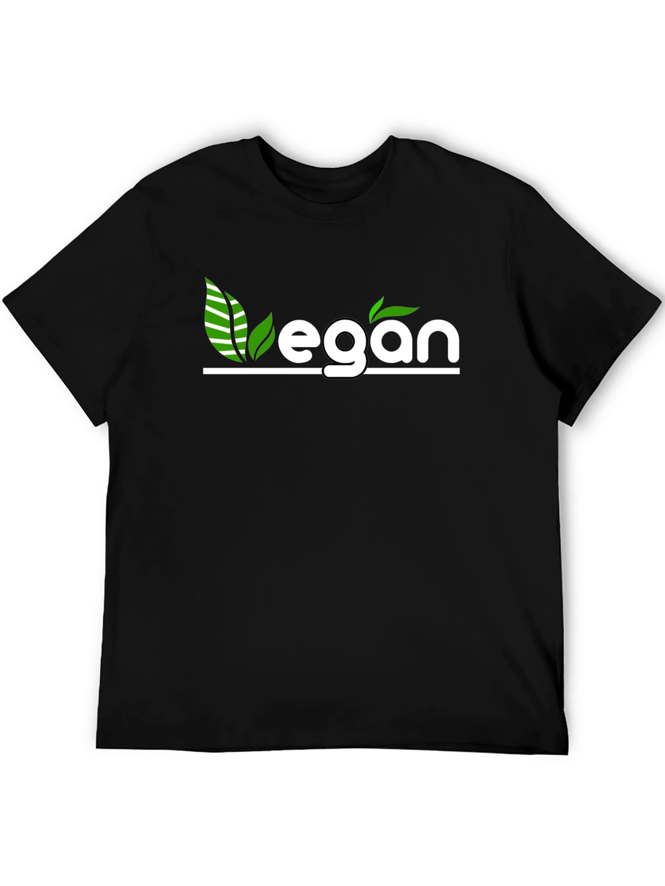 Camiseta Negra Vegana con Diseño de Hojas Verdes
