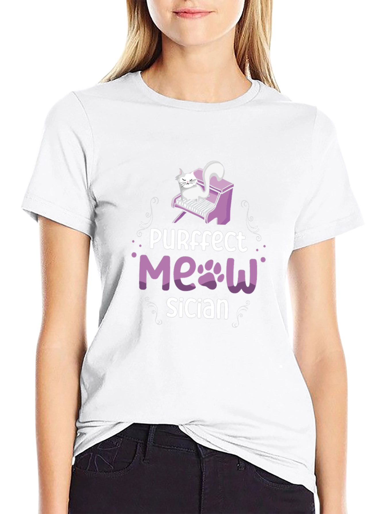 Camiseta Negra Purrfect Meowsician para Amantes de los Gatos