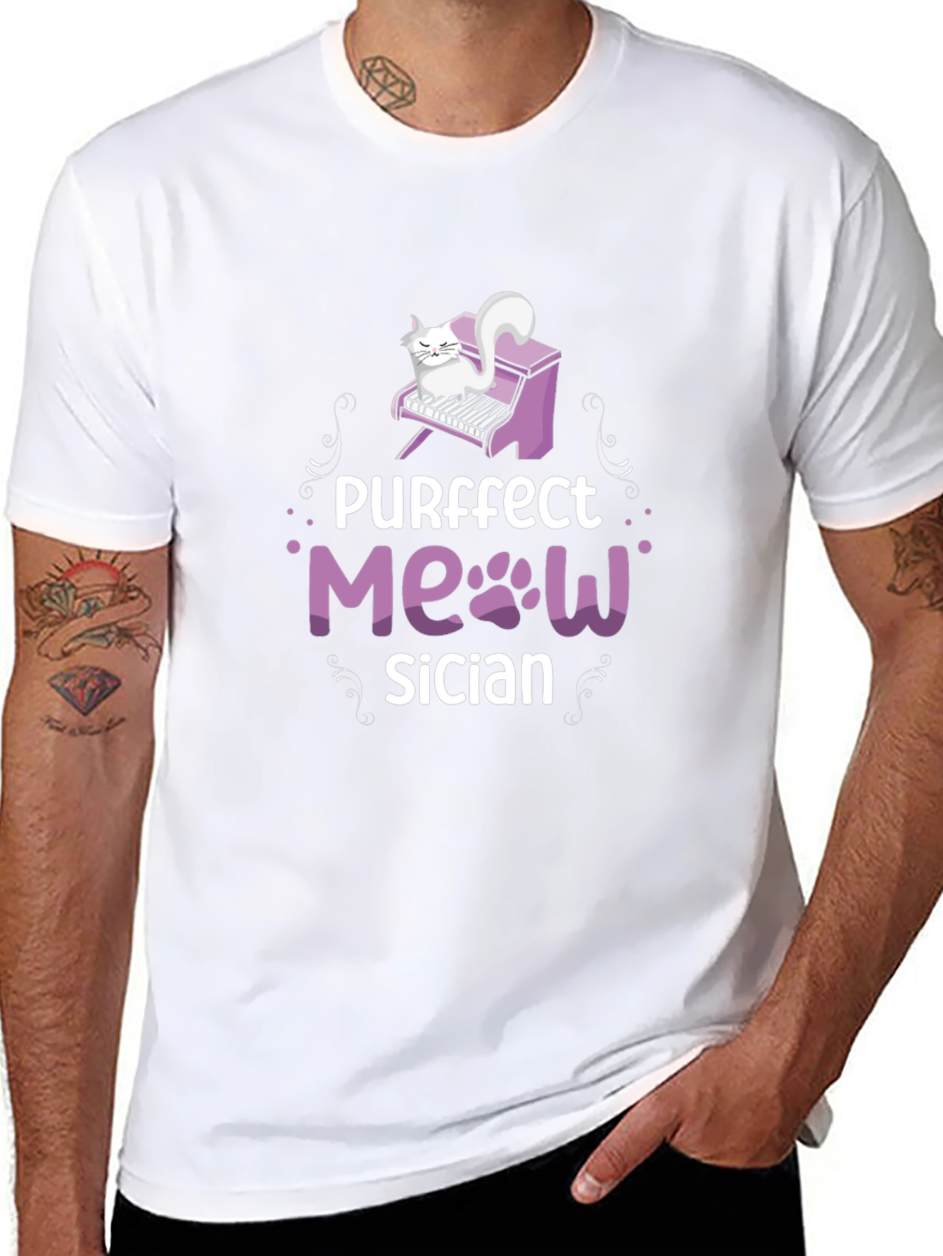 Camiseta Negra Purrfect Meowsician para Amantes de los Gatos