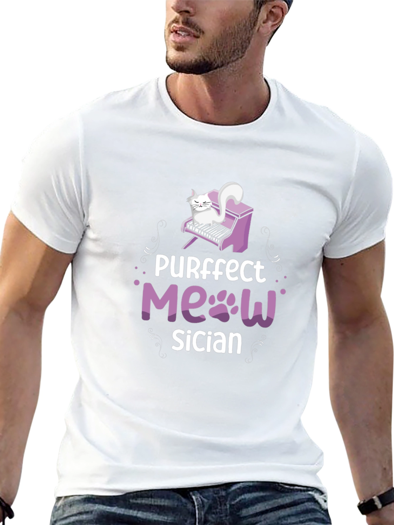 Camiseta Negra Purrfect Meowsician para Amantes de los Gatos