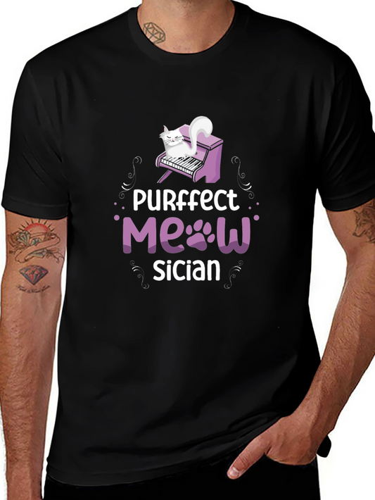 Camiseta Negra Purrfect Meowsician para Amantes de los Gatos
