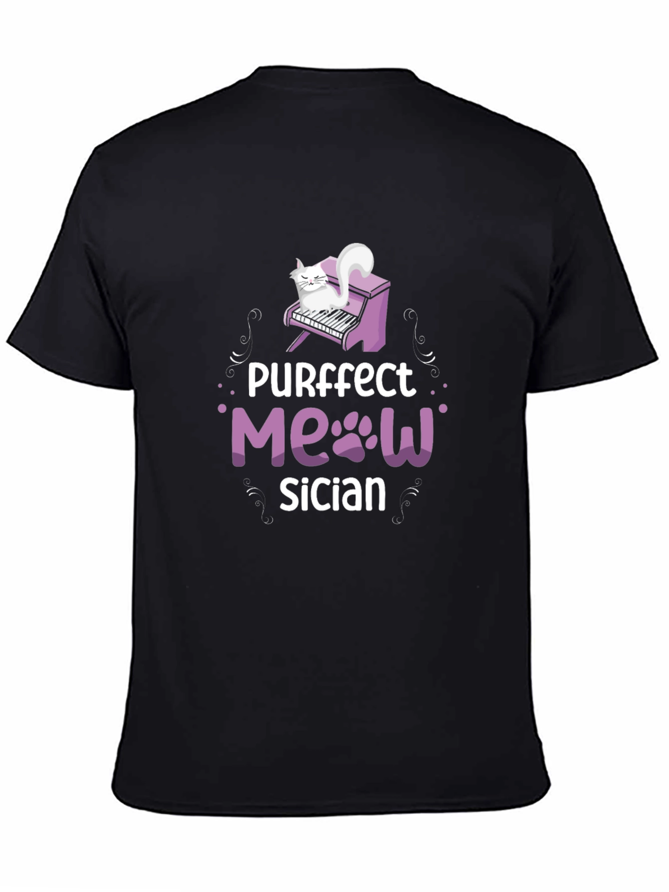 Camiseta Negra Purrfect Meowsician para Amantes de los Gatos