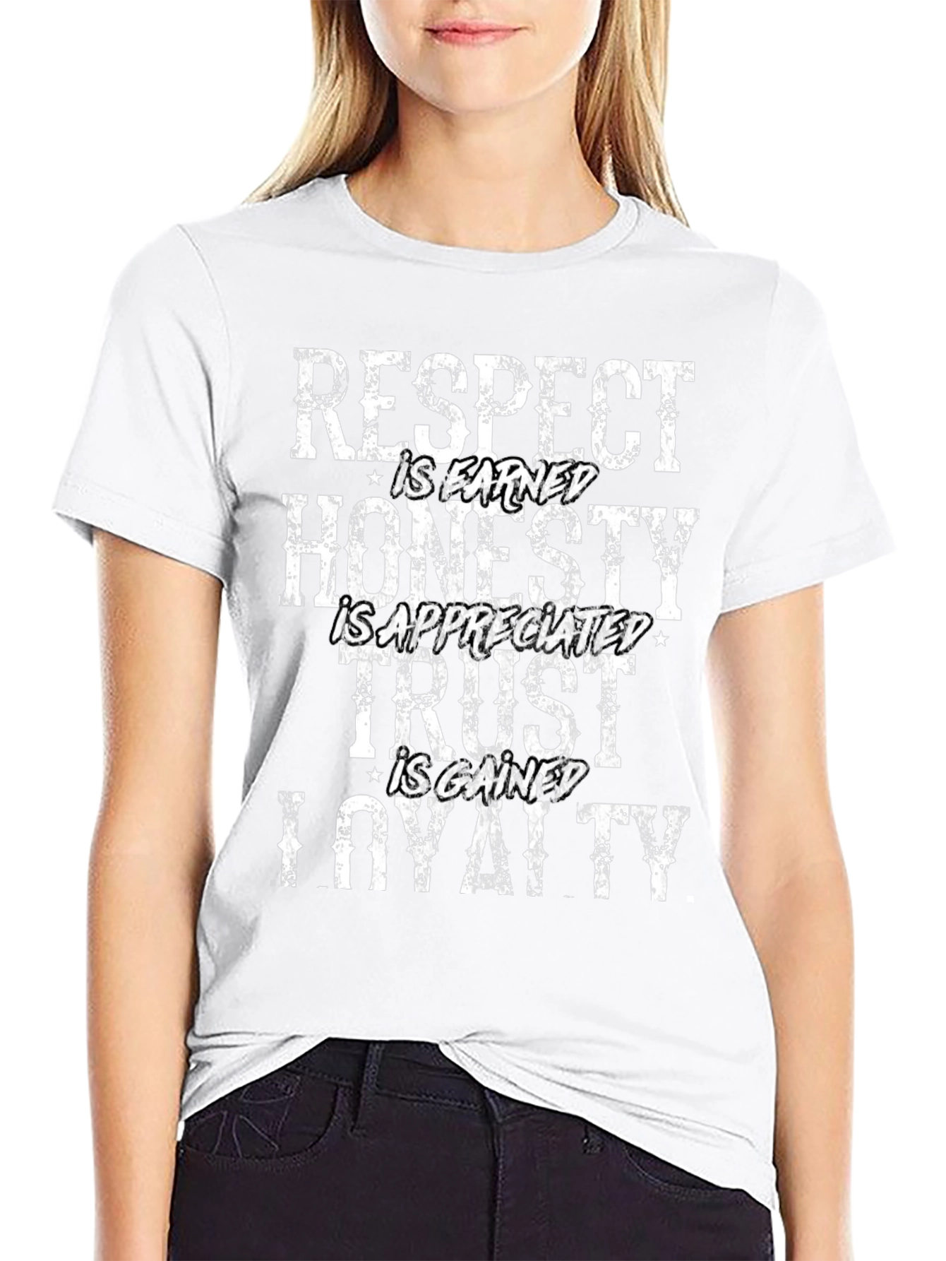 Camiseta Negra: Respeto Honradez Confianza Lealtad