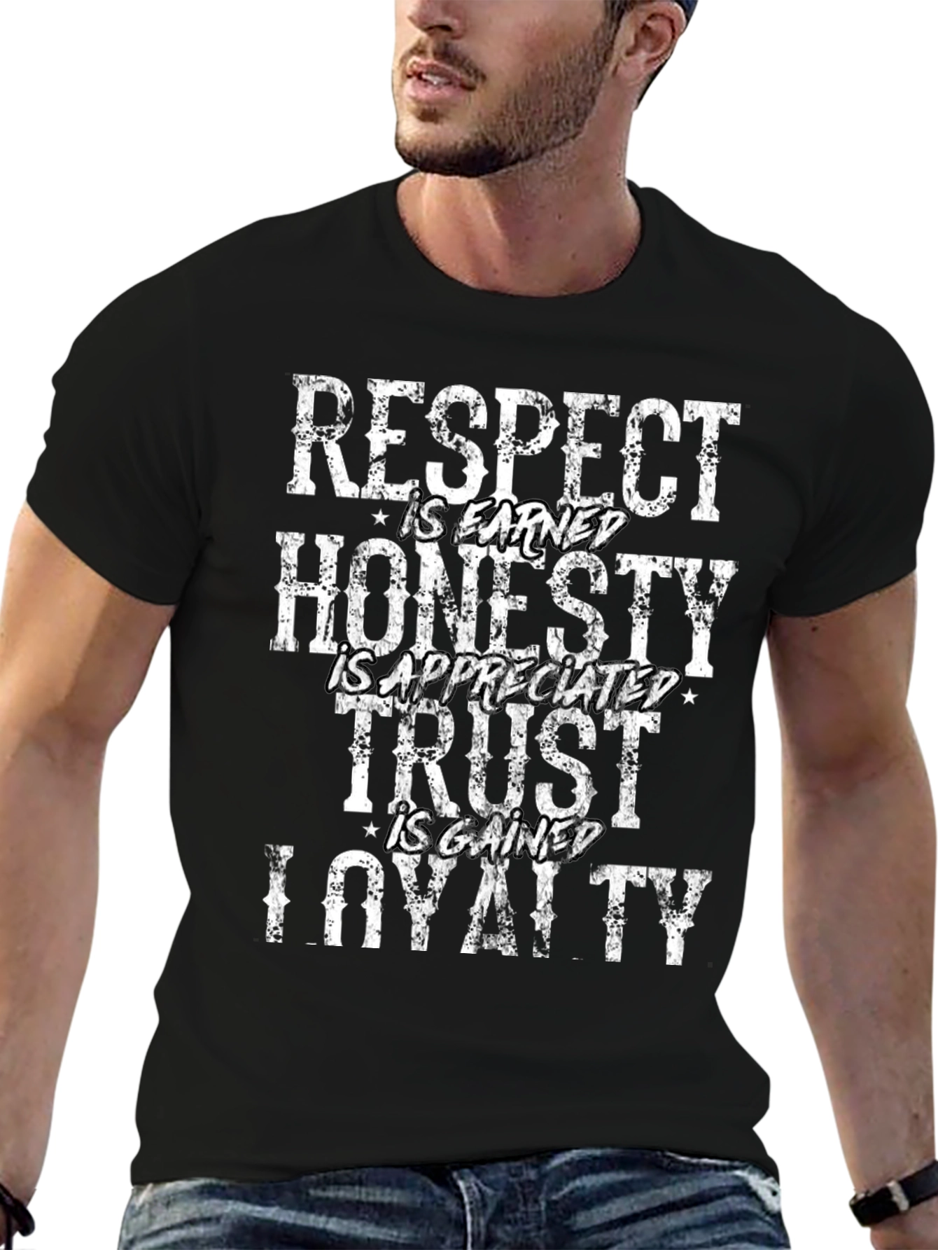 Camiseta Negra: Respeto Honradez Confianza Lealtad