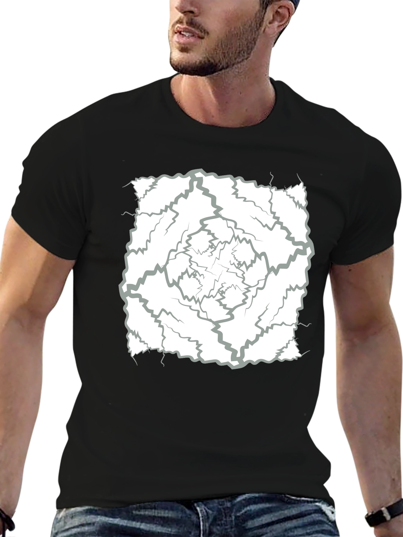 Camiseta Negra con Diseño Abstracto de Rayos