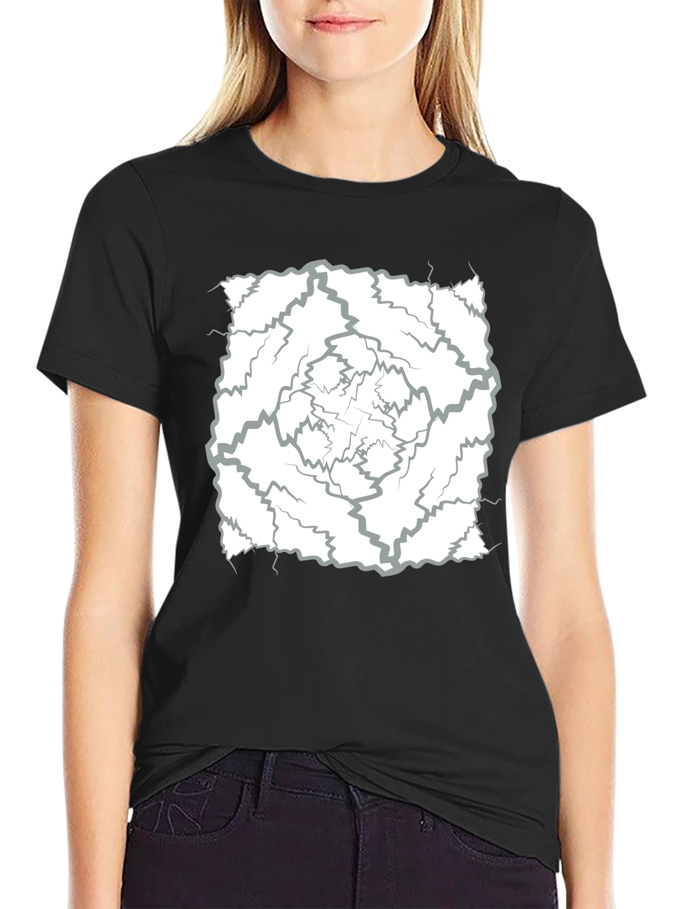 Camiseta Negra con Diseño Abstracto de Rayos