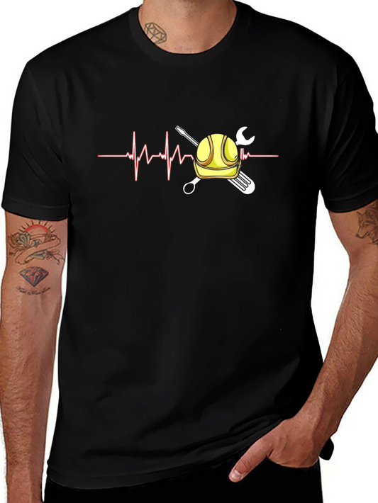 Camiseta Negra con Diseño de Latido de Ingeniero