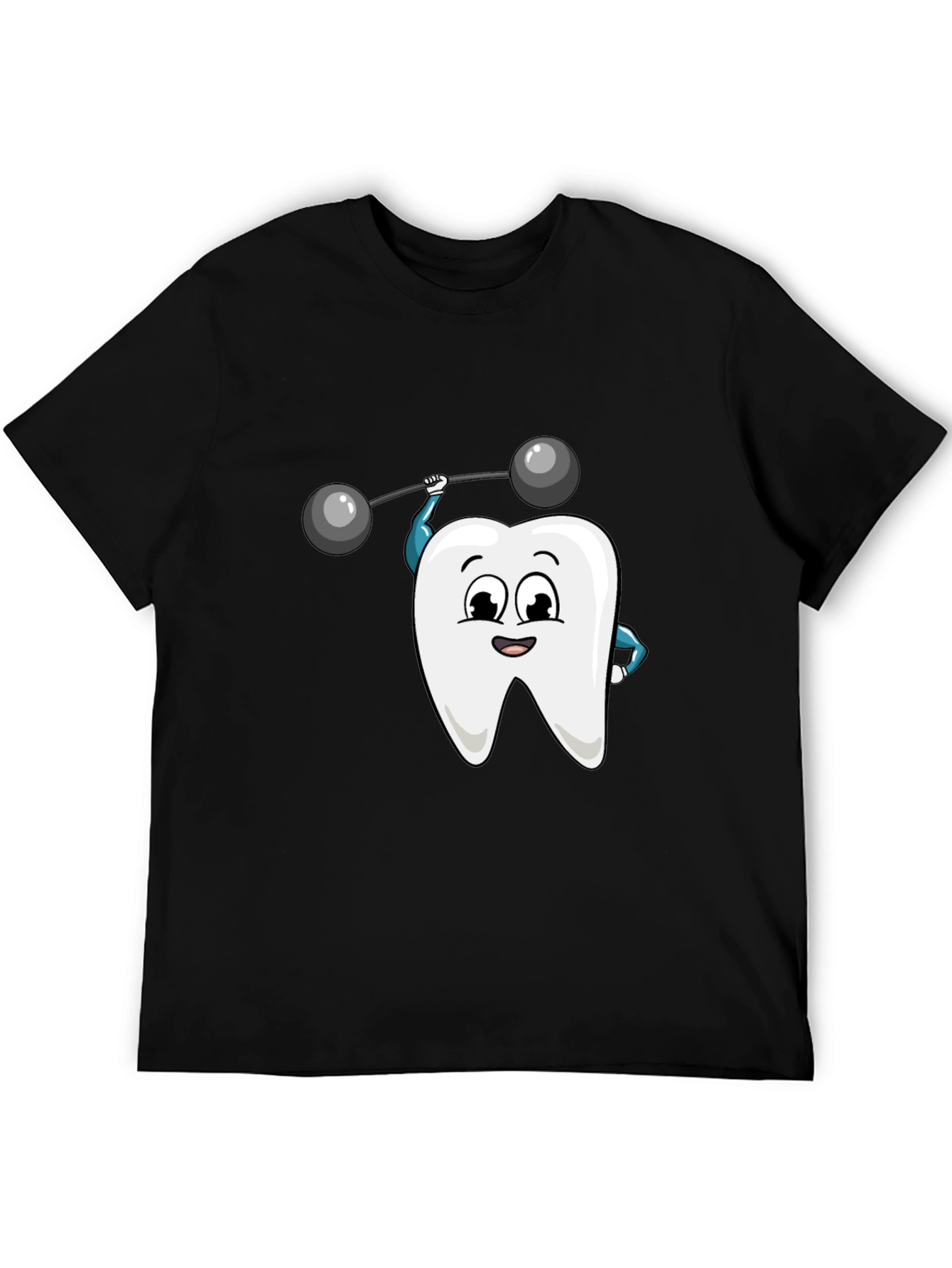 Camiseta Negra con Diseño de Diente Levantando Pesas