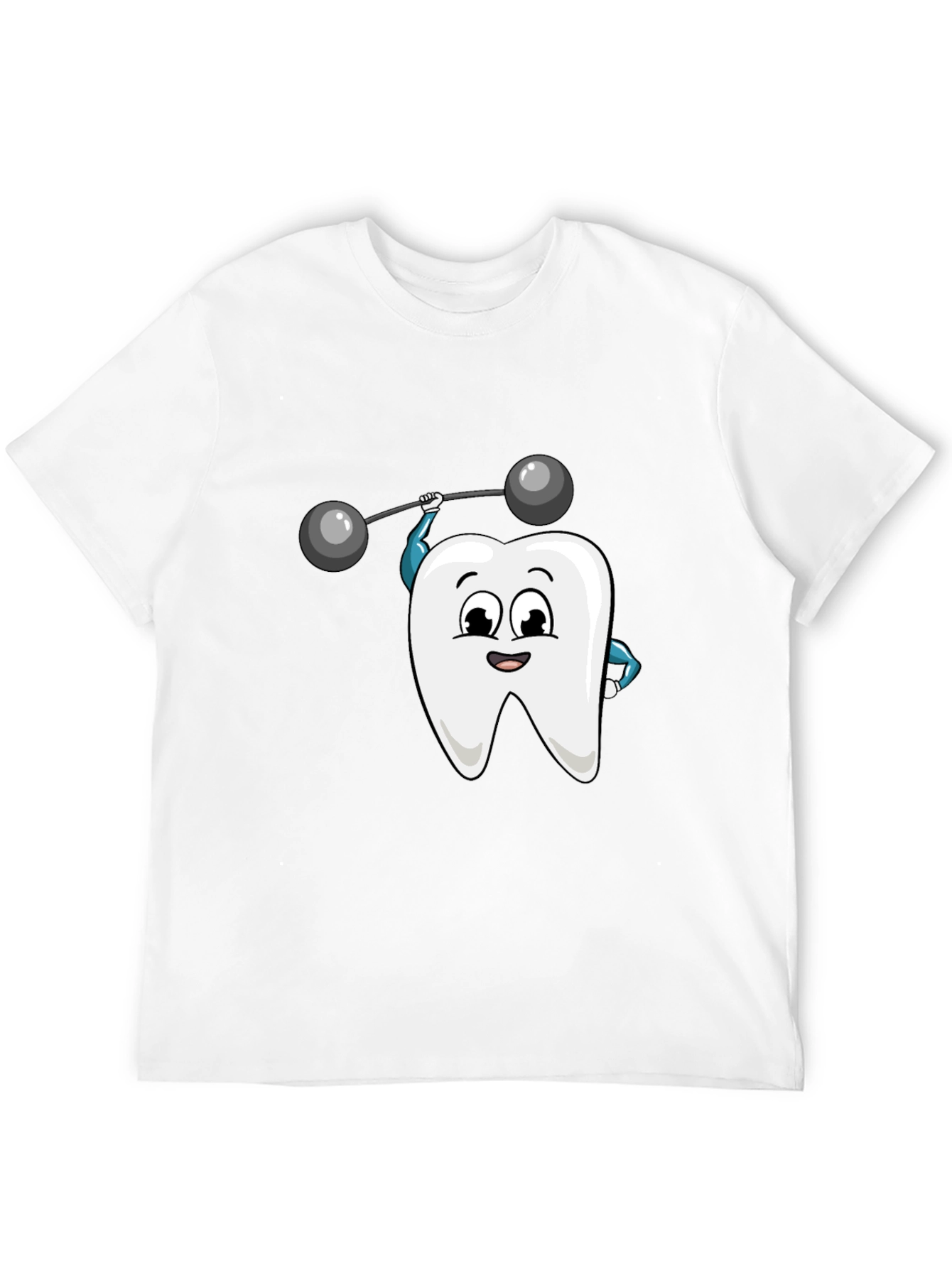Camiseta Negra con Diseño de Diente Levantando Pesas
