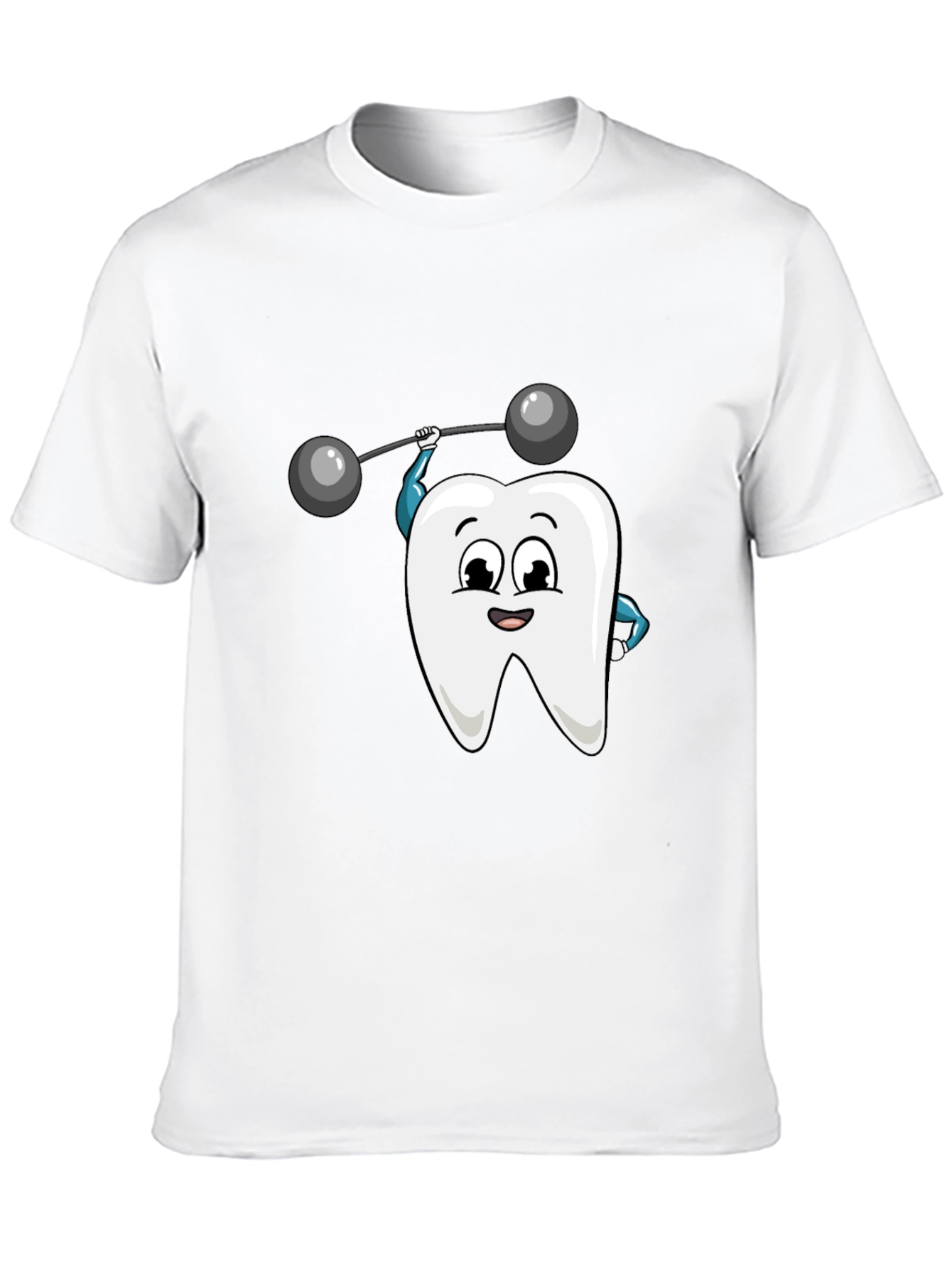 Camiseta Negra con Diseño de Diente Levantando Pesas