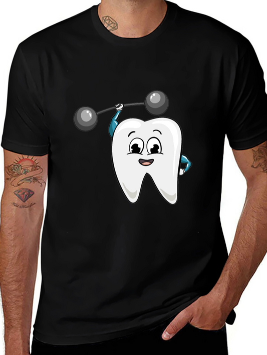 Camiseta Negra con Diseño de Diente Levantando Pesas