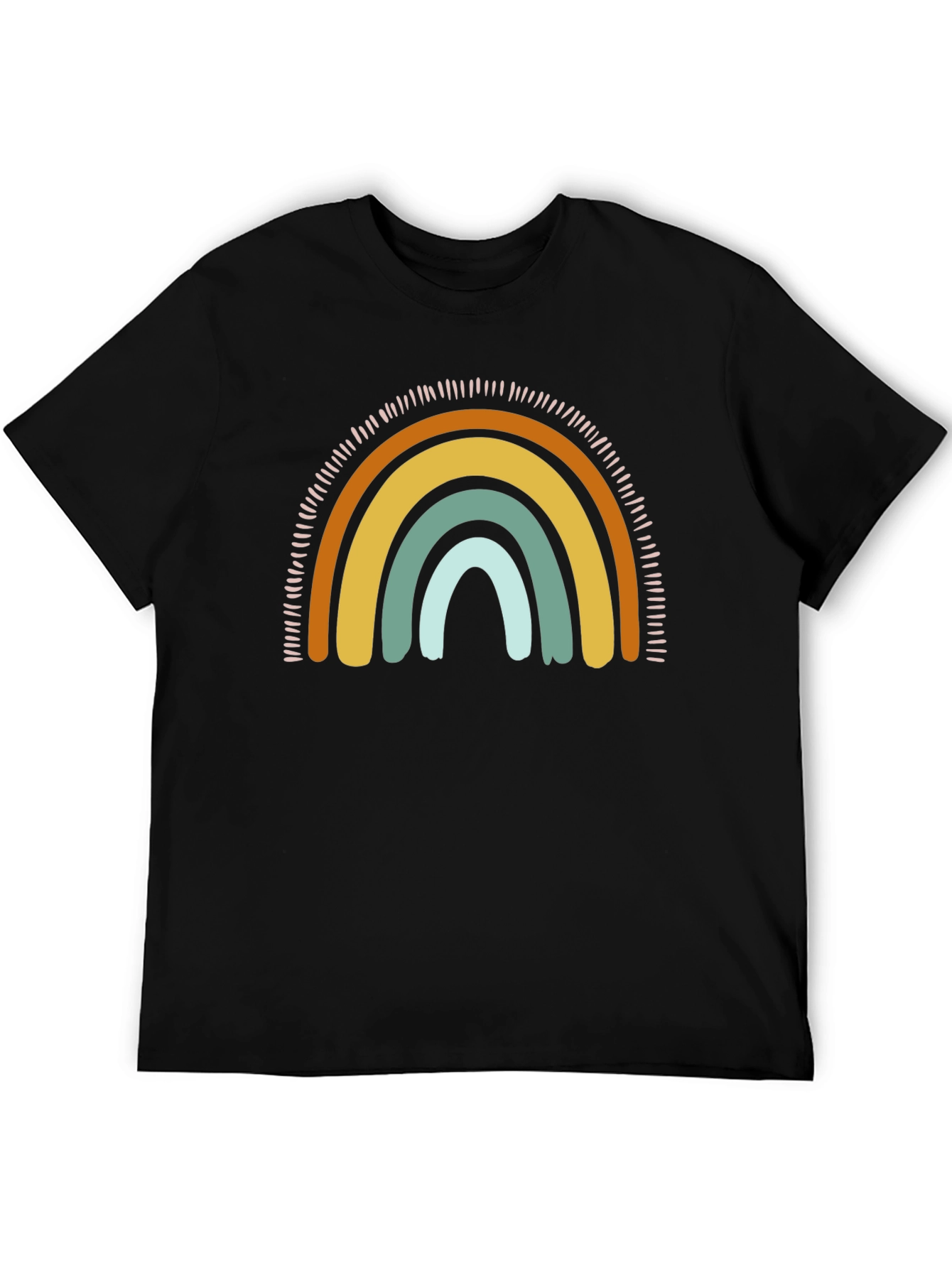 Camiseta Negra con Diseño de Arcoíris Boho