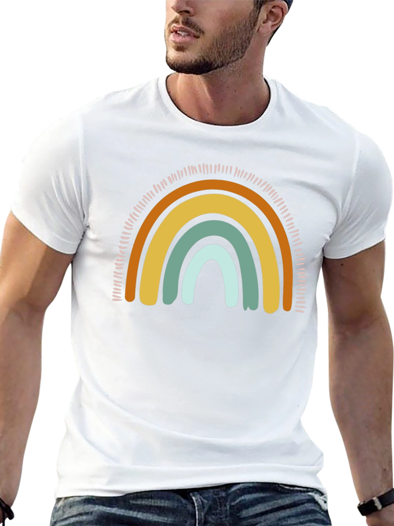 Camiseta Negra con Diseño de Arcoíris Boho