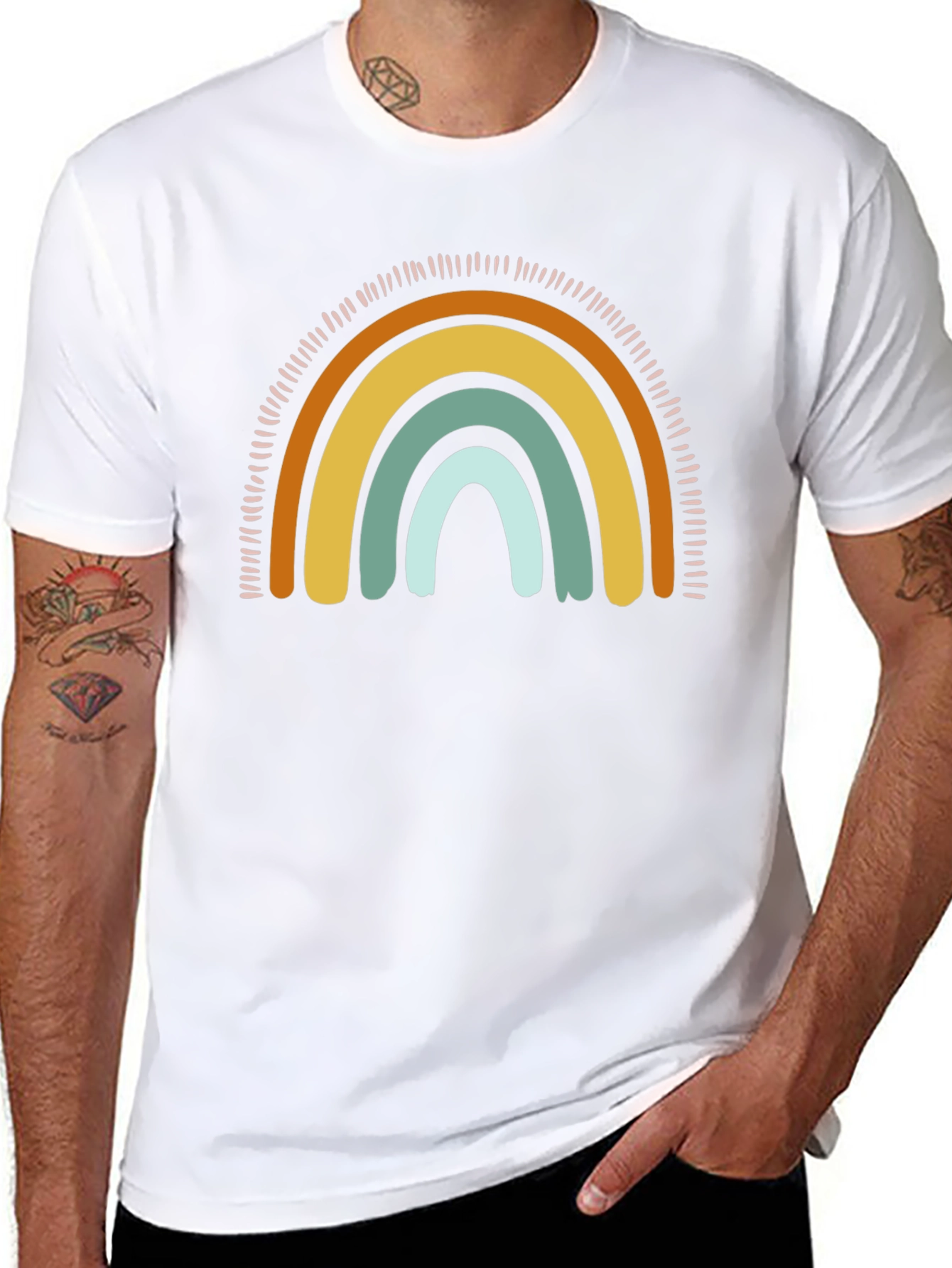 Camiseta Negra con Diseño de Arcoíris Boho