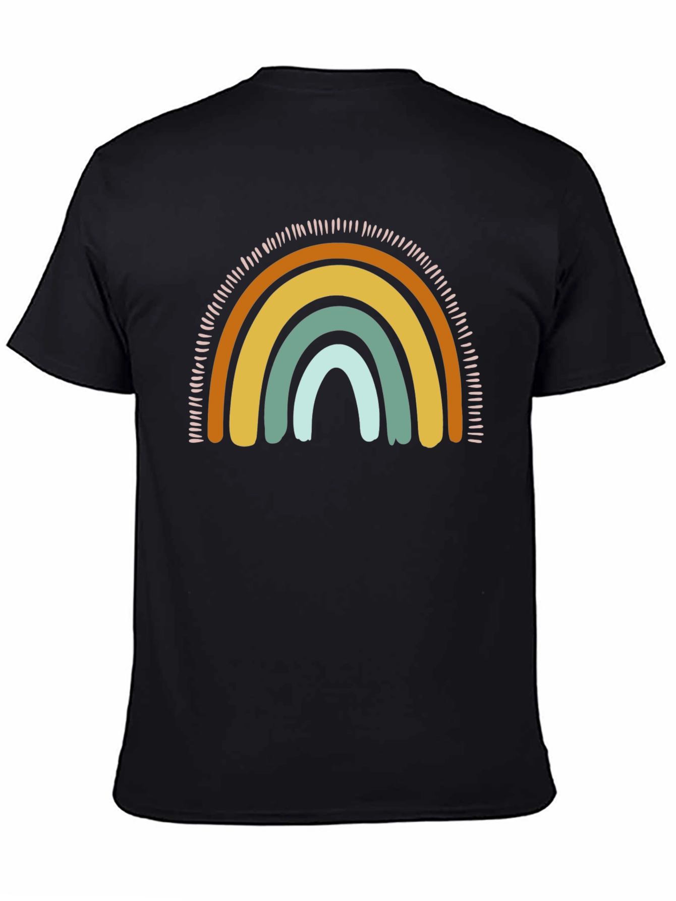 Camiseta Negra con Diseño de Arcoíris Boho