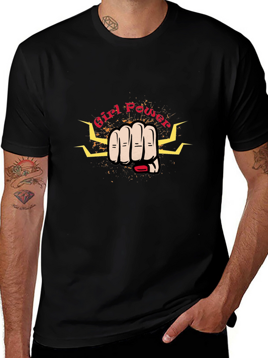 Camiseta Negra Girl Power con Puño y Rayos