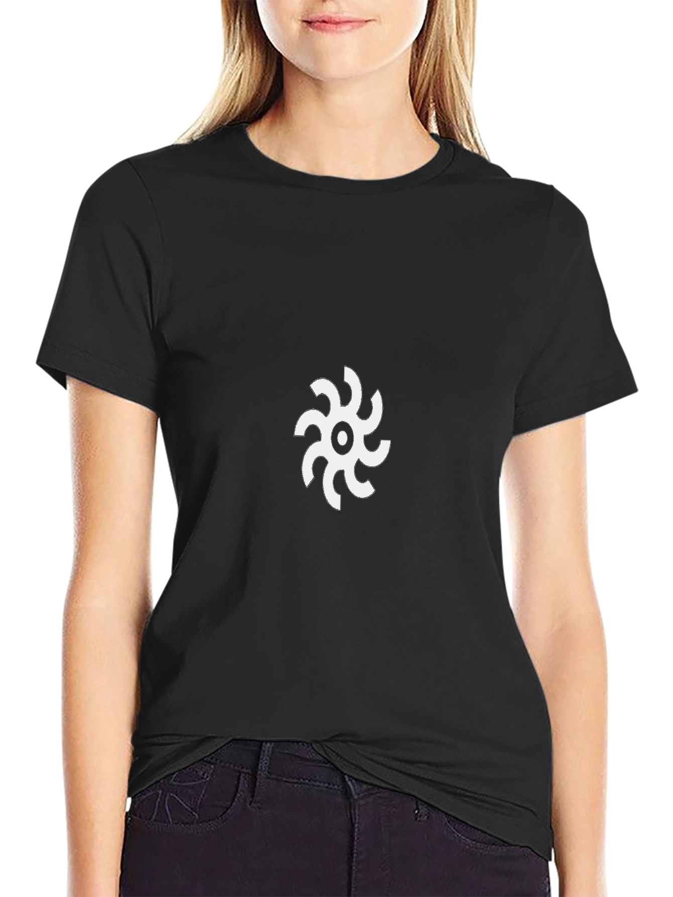Camiseta Negra con Diseño Abstracto Circular