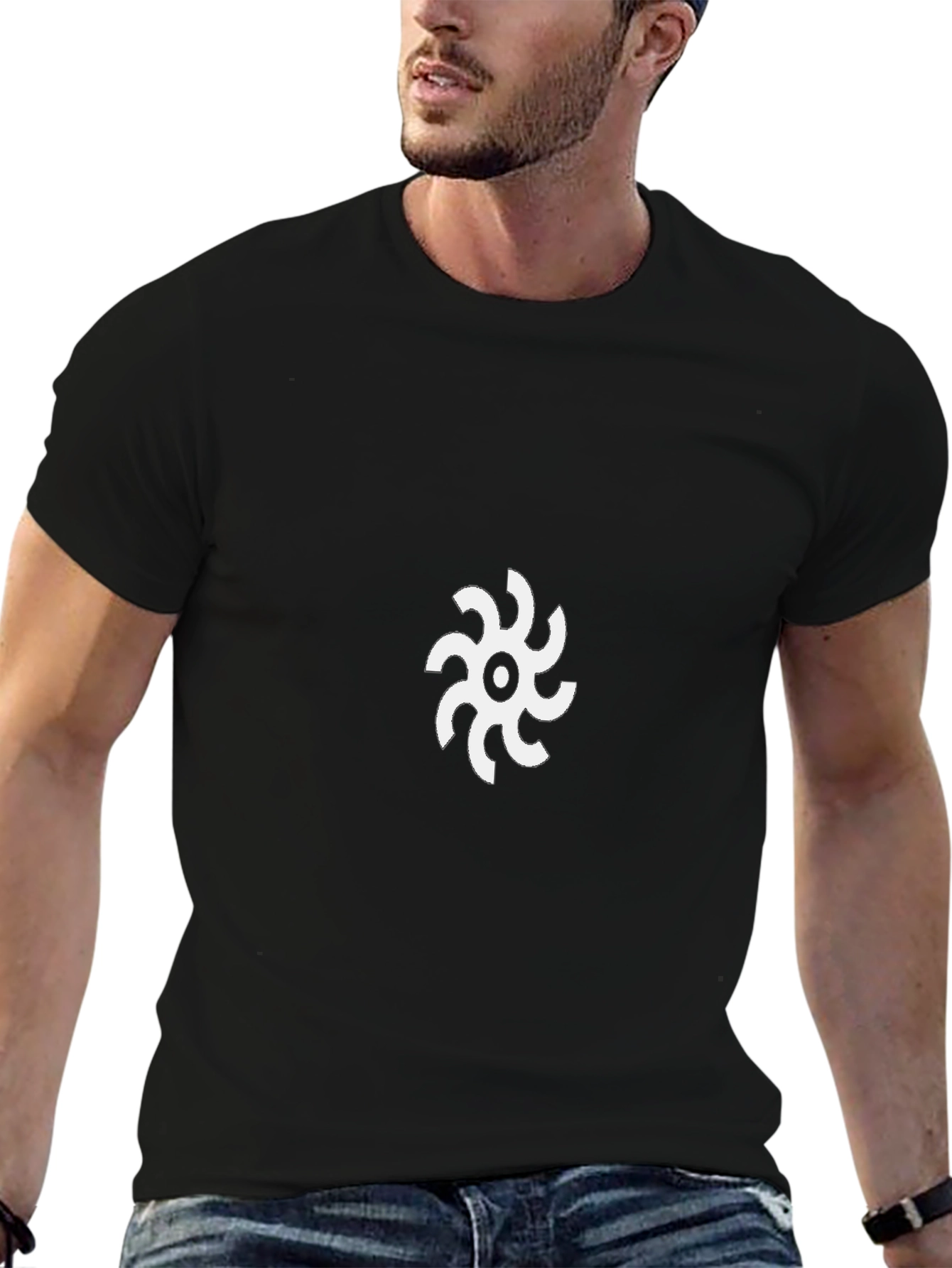Camiseta Negra con Diseño Abstracto Circular