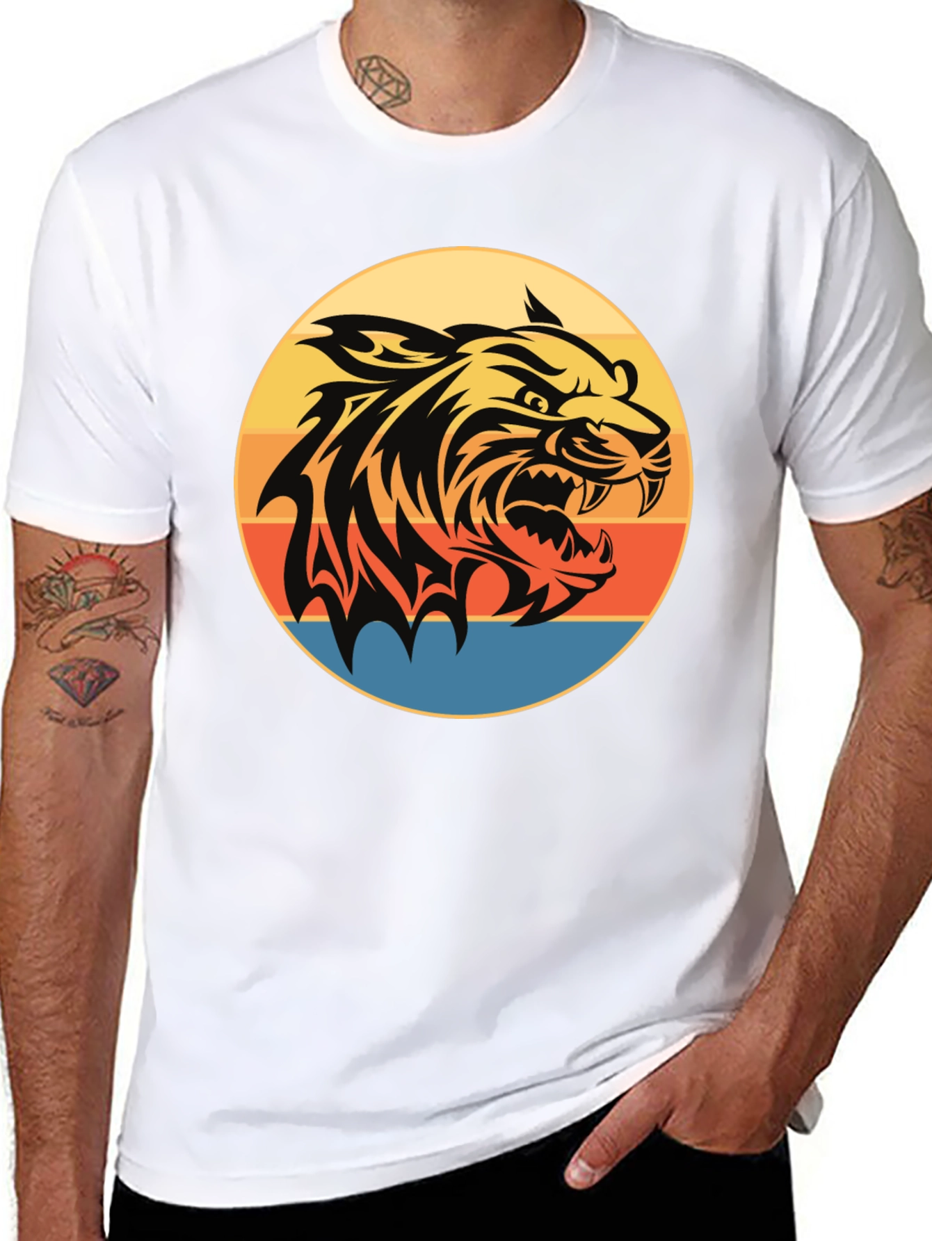 Camiseta Negra con Tigre Retro