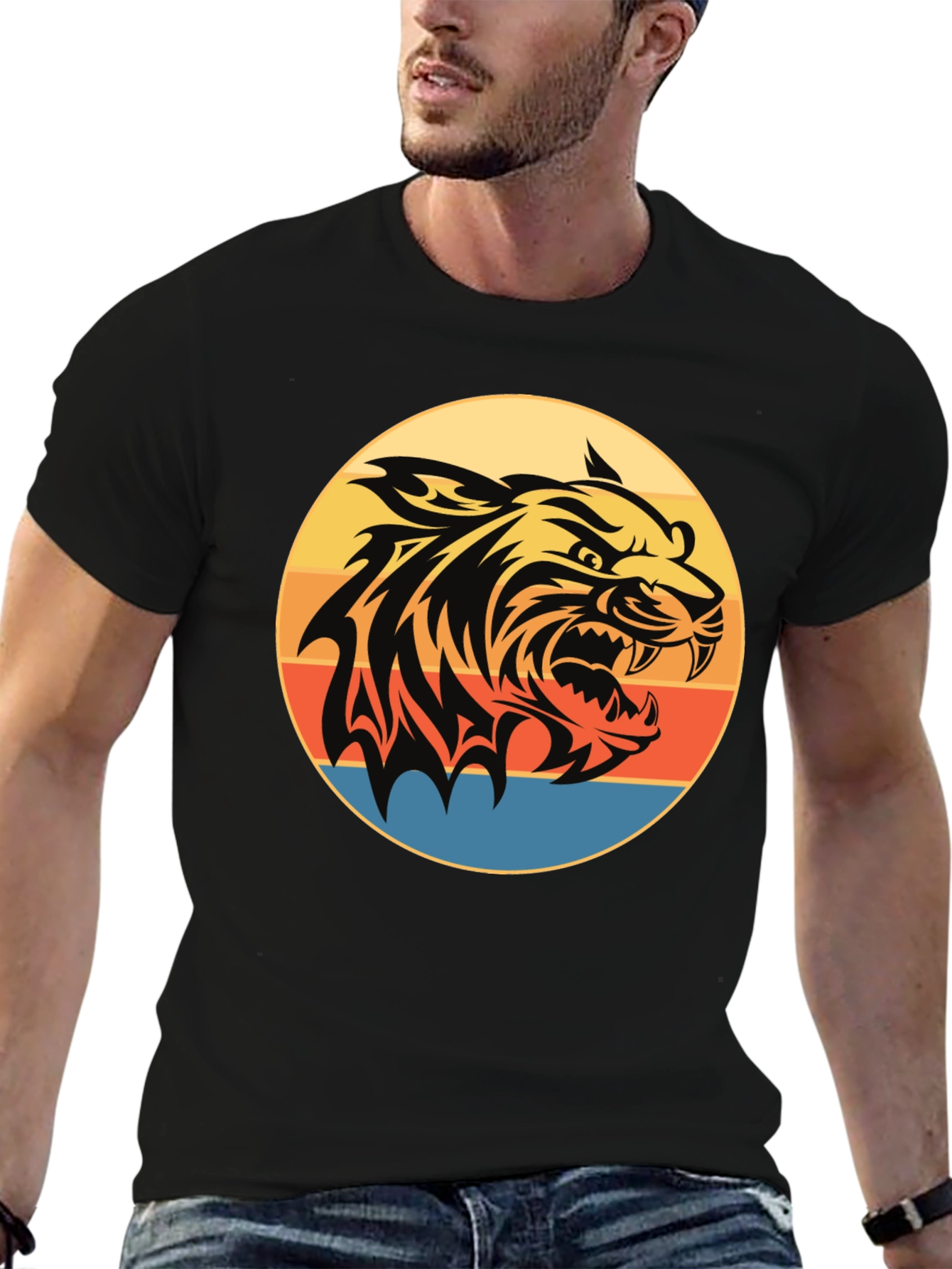 Camiseta Negra con Tigre Retro