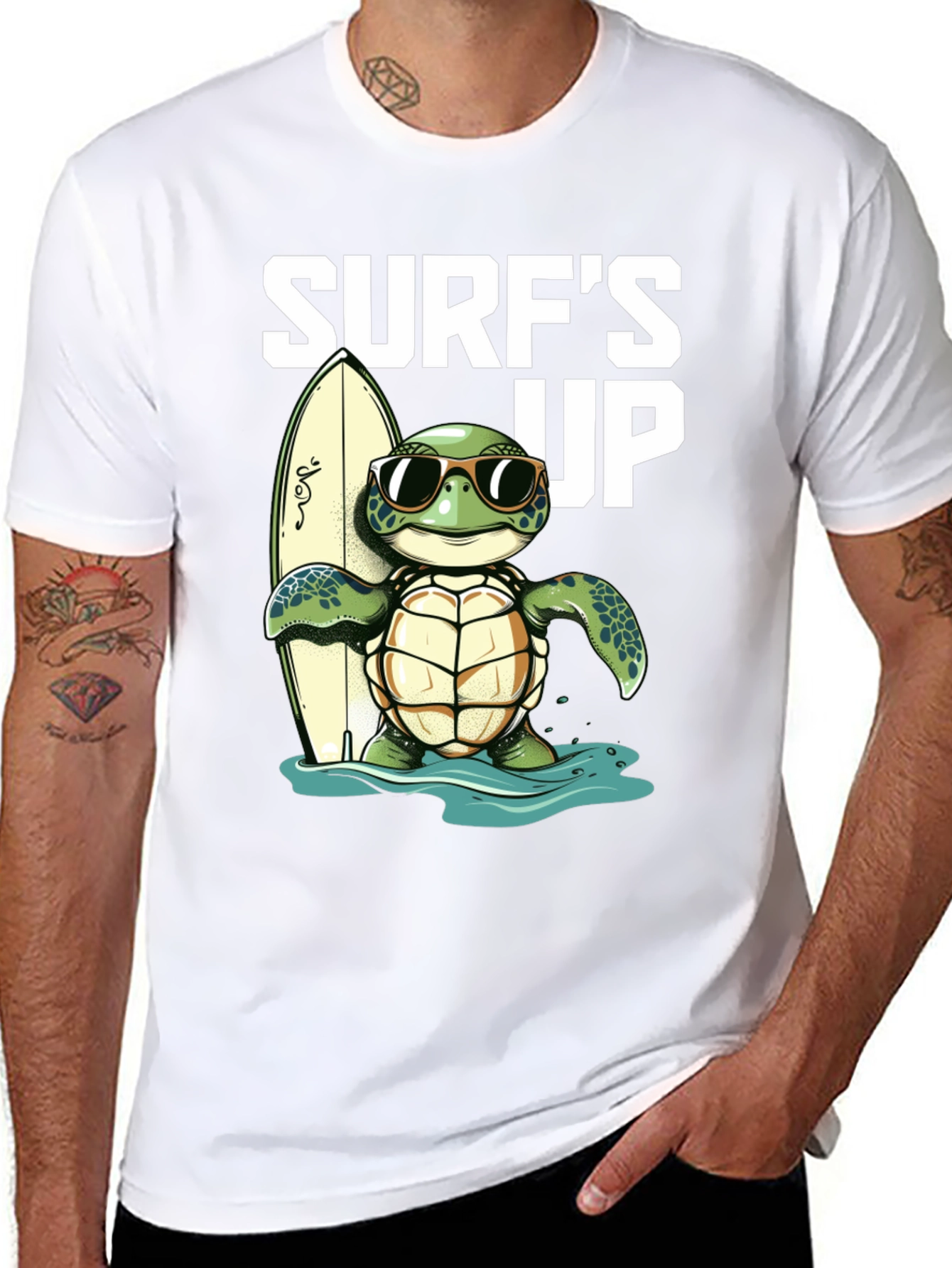 Camiseta Negra con Tortuga Surfista