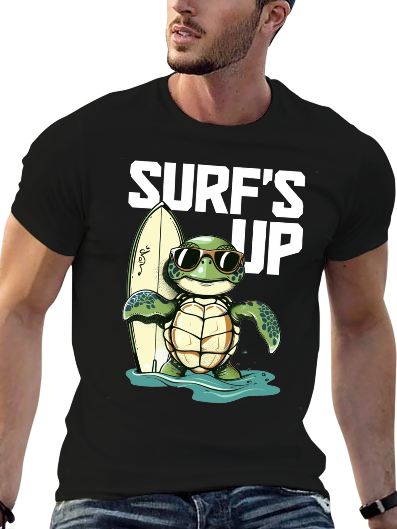 Camiseta Negra con Tortuga Surfista