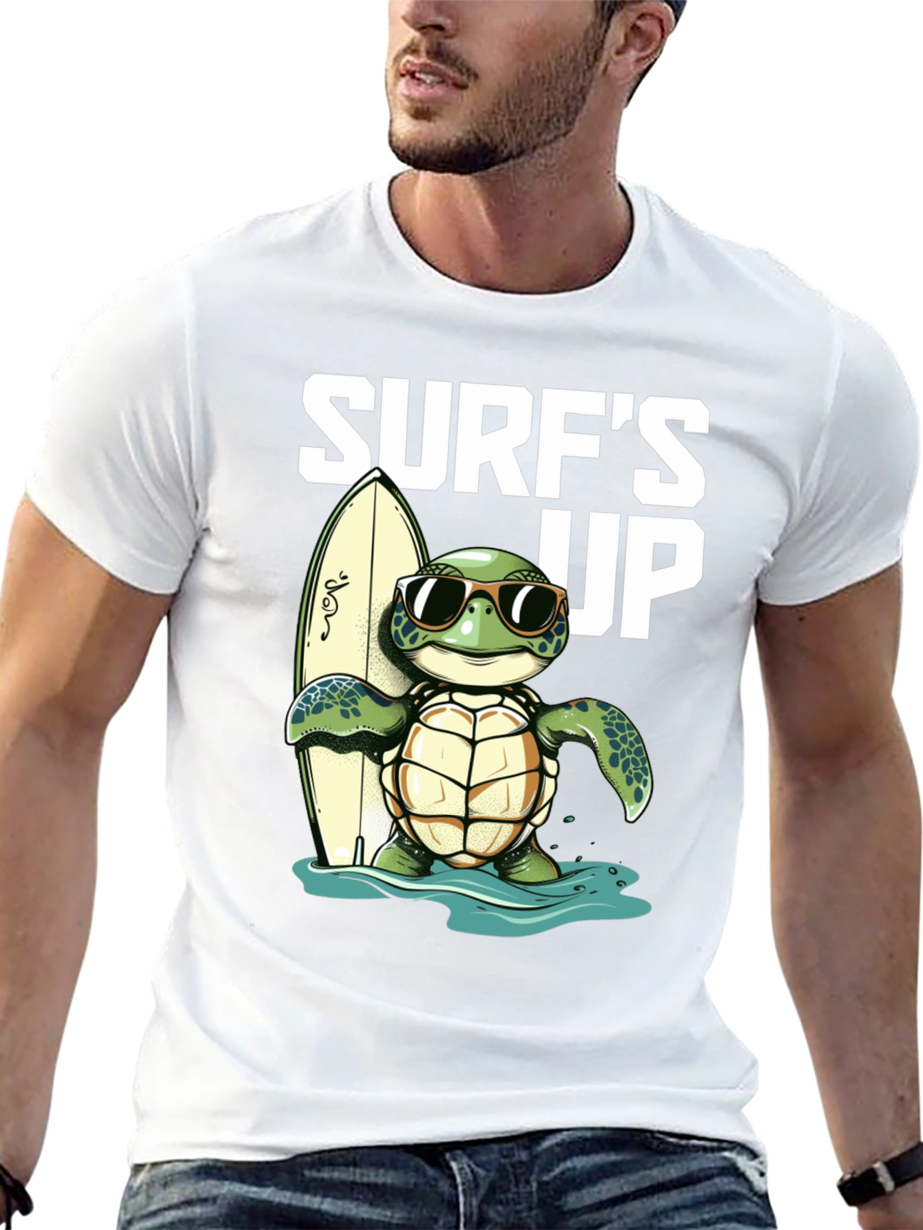 Camiseta Negra con Tortuga Surfista